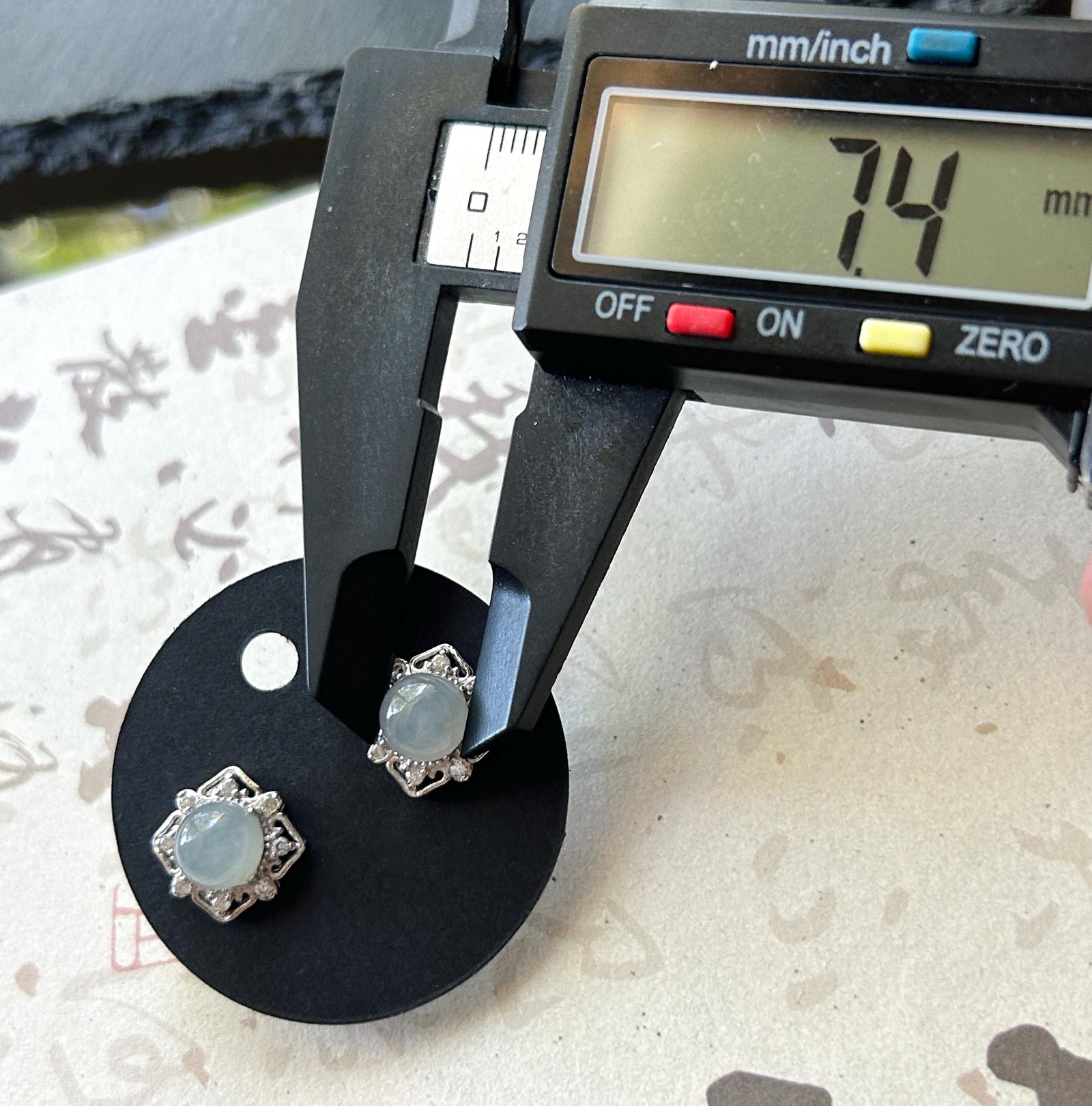 Natural Jadeite Cabochon Stud Earrings: Burmese Type A Untreated Translucent Icy Blue Gray Jade, Sterling Silver