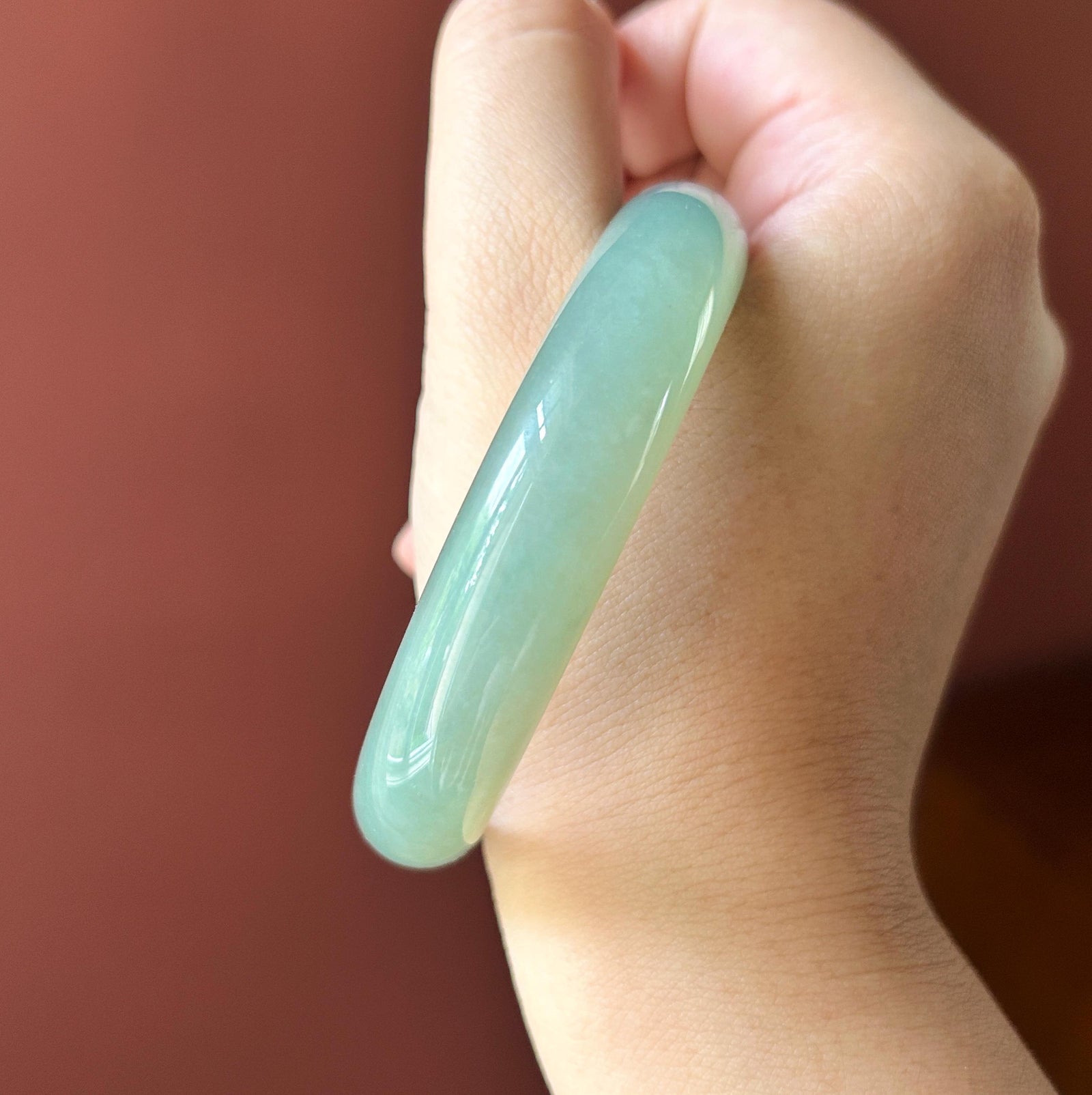 Certified Natural Jadeite Bangle - High-End Burmese Type A Highly Translucent Icy glutinous Bluish Green Jade, Round-D Cut, 62mm
