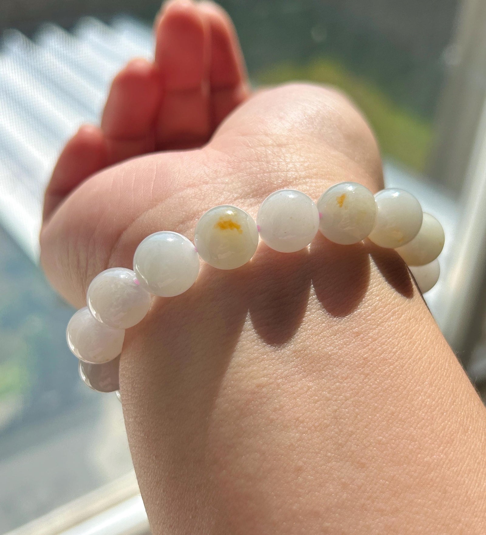Natural Jadeite Beaded Bracelet Burmese Type A Untreated Icy Glutinous Pale Lavender & Red Floral Jade 11mm Beads