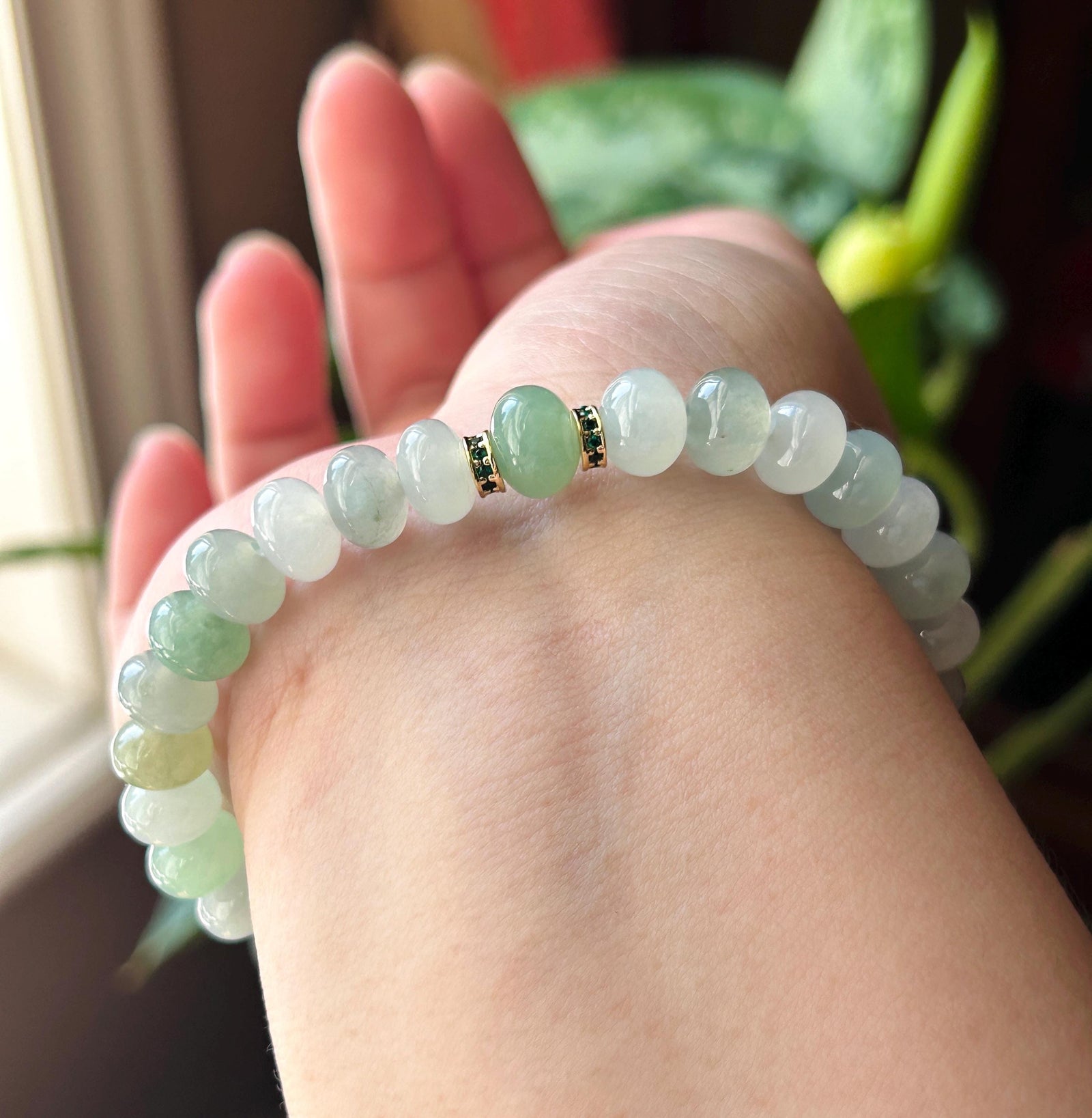 Natural Jadeite Beaded Bracelet – Burmese Untreated Type A Highly Translucent Icy Gelatinous Multicolor Jade, 8.8mm