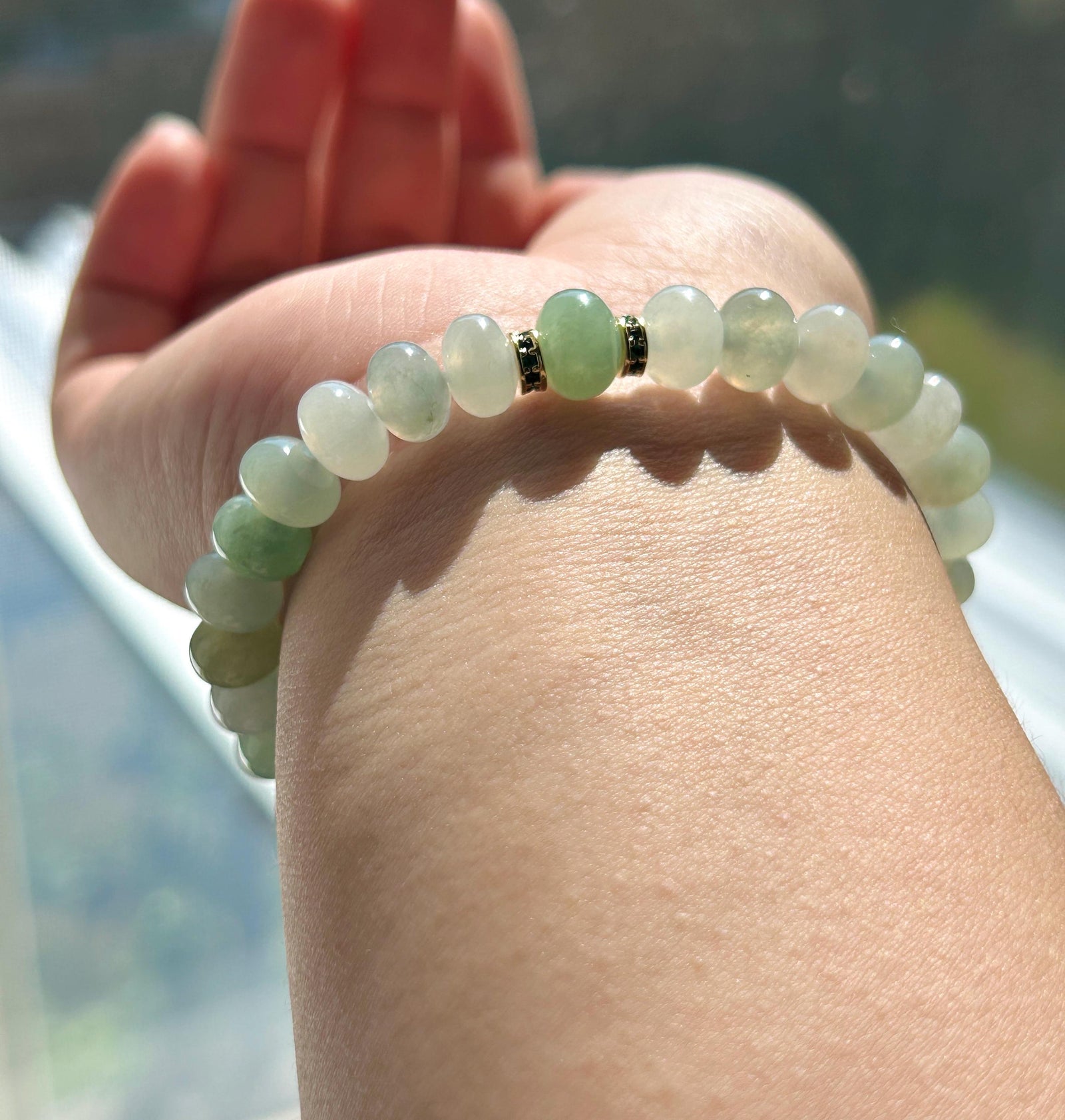Natural Jadeite Beaded Bracelet – Burmese Untreated Type A Highly Translucent Icy Gelatinous Multicolor Jade, 8.8mm