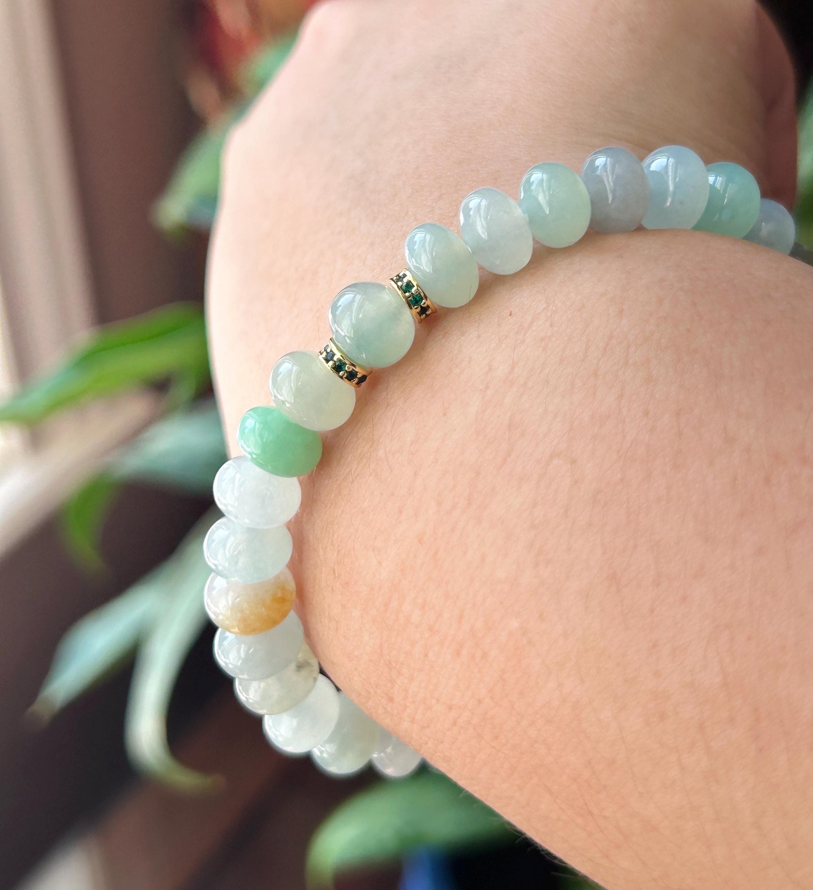 Natural Jadeite Beaded Bracelet – Burmese Untreated Type A Highly Translucent Icy Gelatinous Multicolor Jade, 8.8mm