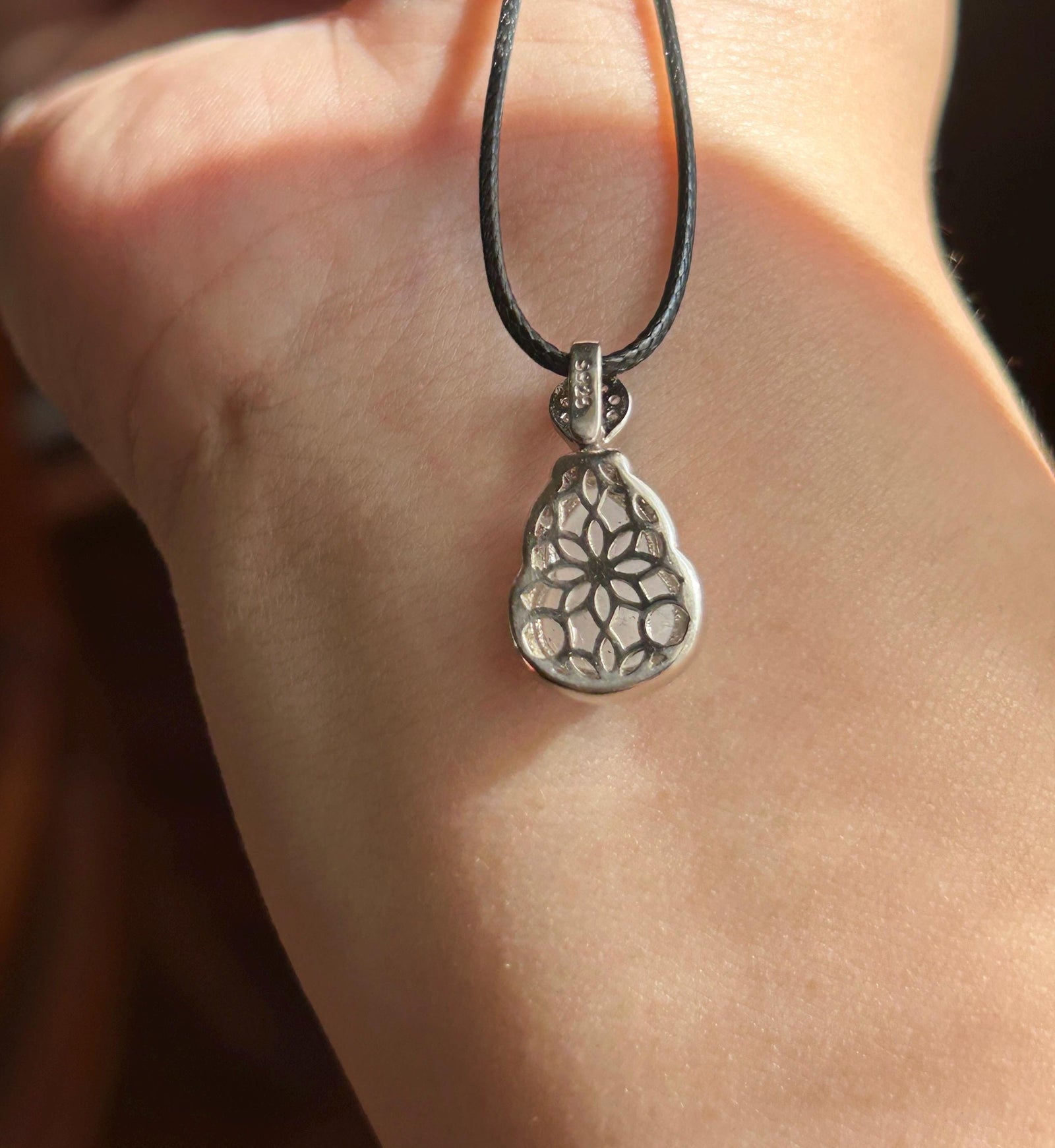 Natural Jadeite Gourd Pendant Minimalist Jewelry Burmese Type A Highly Translucent Icy White Jade Hulu, Sterling Silver