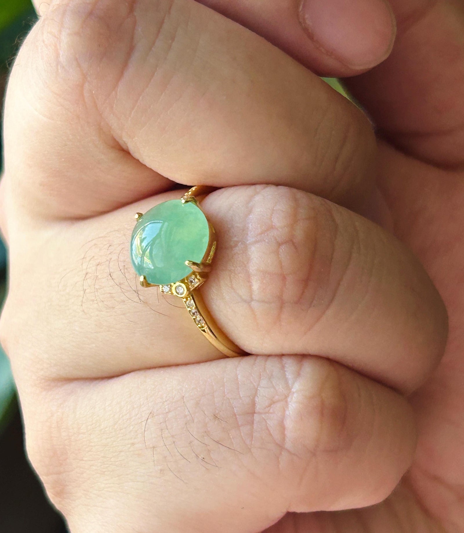 Certified Natural Jadeite Ring Burmese Type A Large Highly Translucent Icy Bright Apple Green Jade 10 x 8.5mm | 18k Gold Vermeil