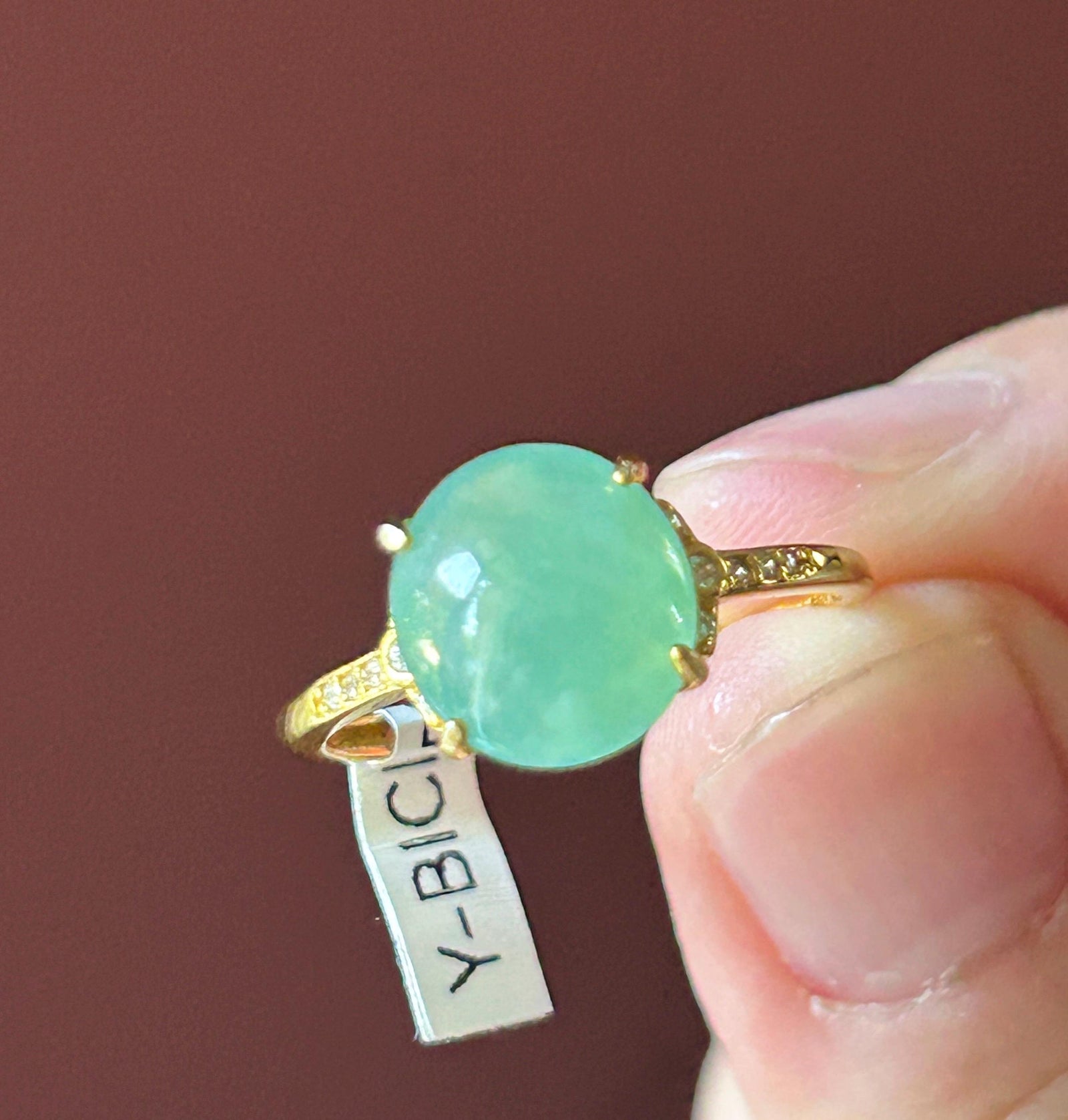 Certified Natural Jadeite Ring Burmese Type A Large Highly Translucent Icy Bright Apple Green Jade 10 x 8.5mm | 18k Gold Vermeil