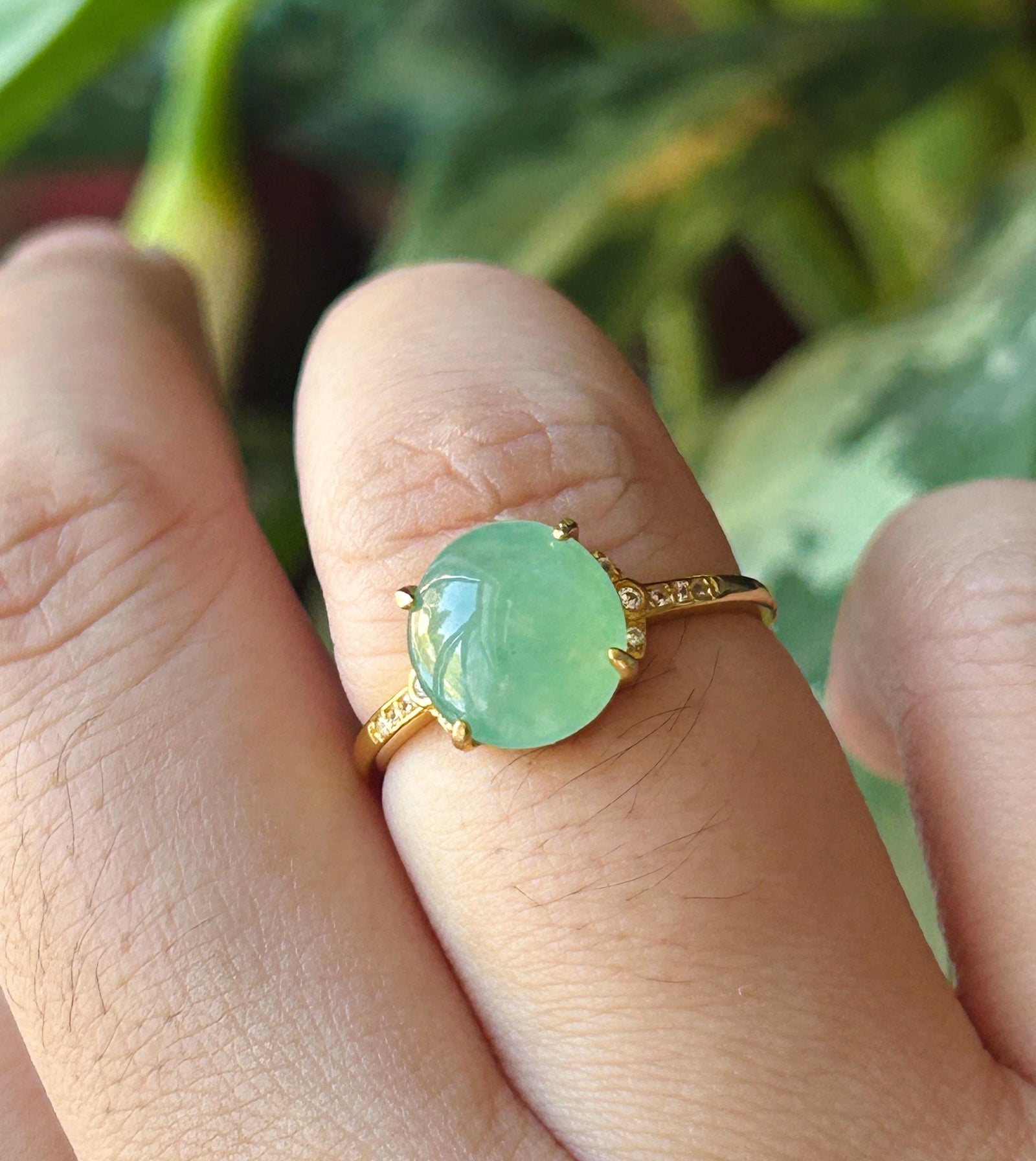 Certified Natural Jadeite Ring Burmese Type A Large Highly Translucent Icy Bright Apple Green Jade 10 x 8.5mm | 18k Gold Vermeil