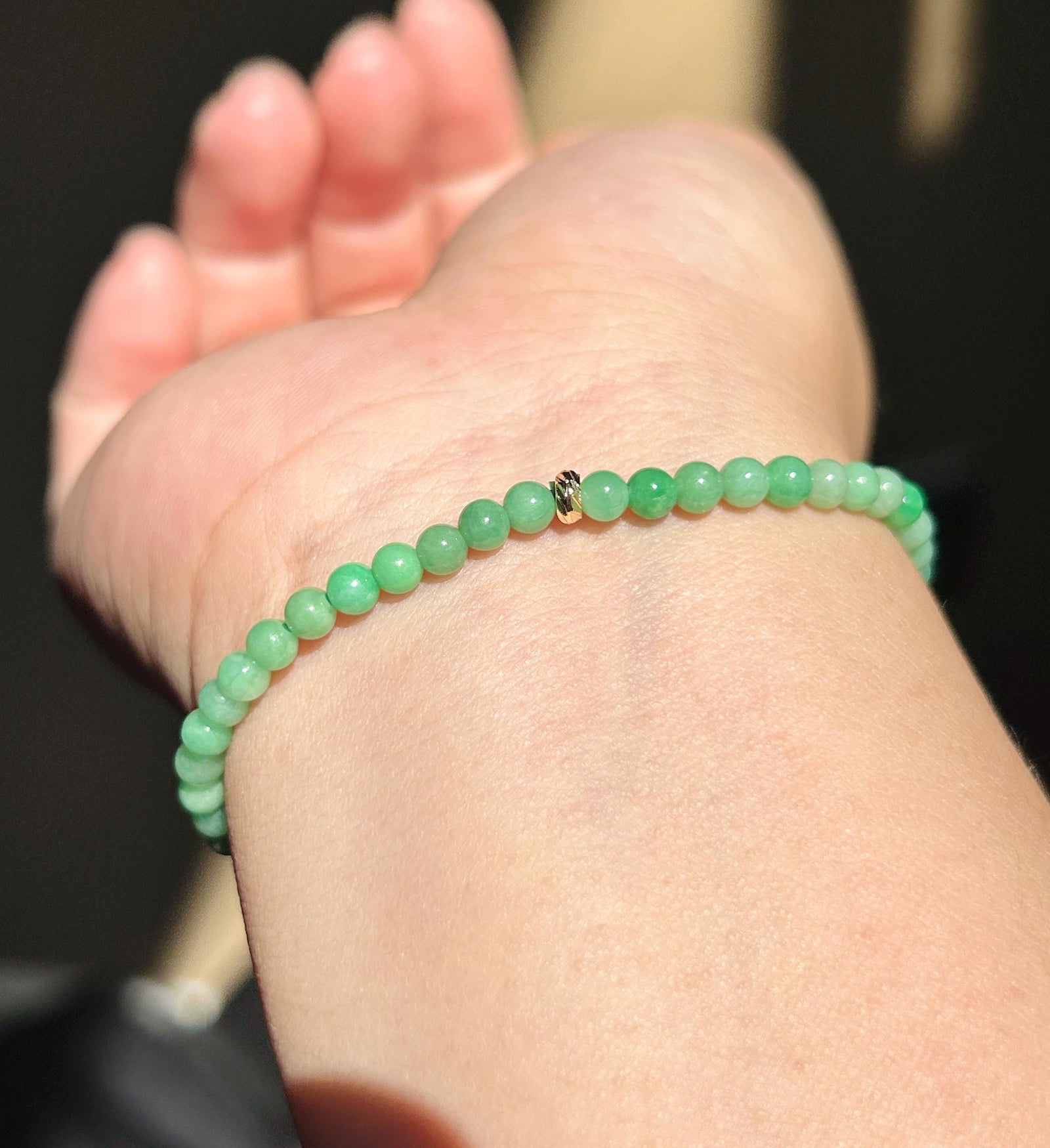 Natural Jadeite Beaded Bracelet – Burmese Type A Fine Glutinous Vivid Icy Apple Green Jade, 3.8mm, Minimalist Jewelry
