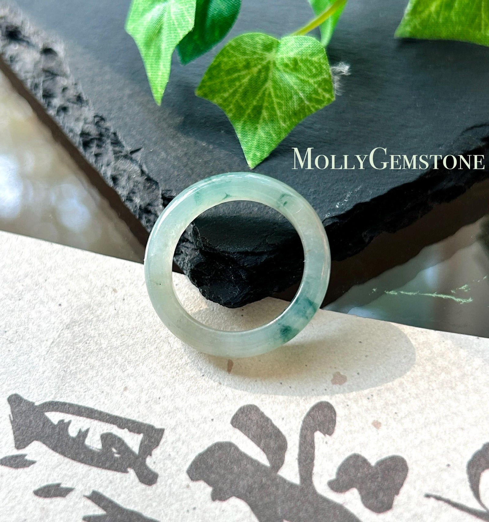 Natural Jadeite Band Ring | Burmese Type A Translucent Icy Glutinous Dark Green Floral Jade US 8 - 18mm