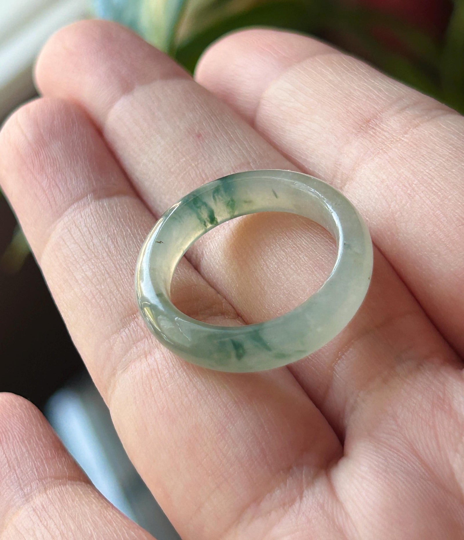 Natural Jadeite Band Ring | Burmese Type A Translucent Icy Glutinous Dark Green Floral Jade US 8 - 18mm