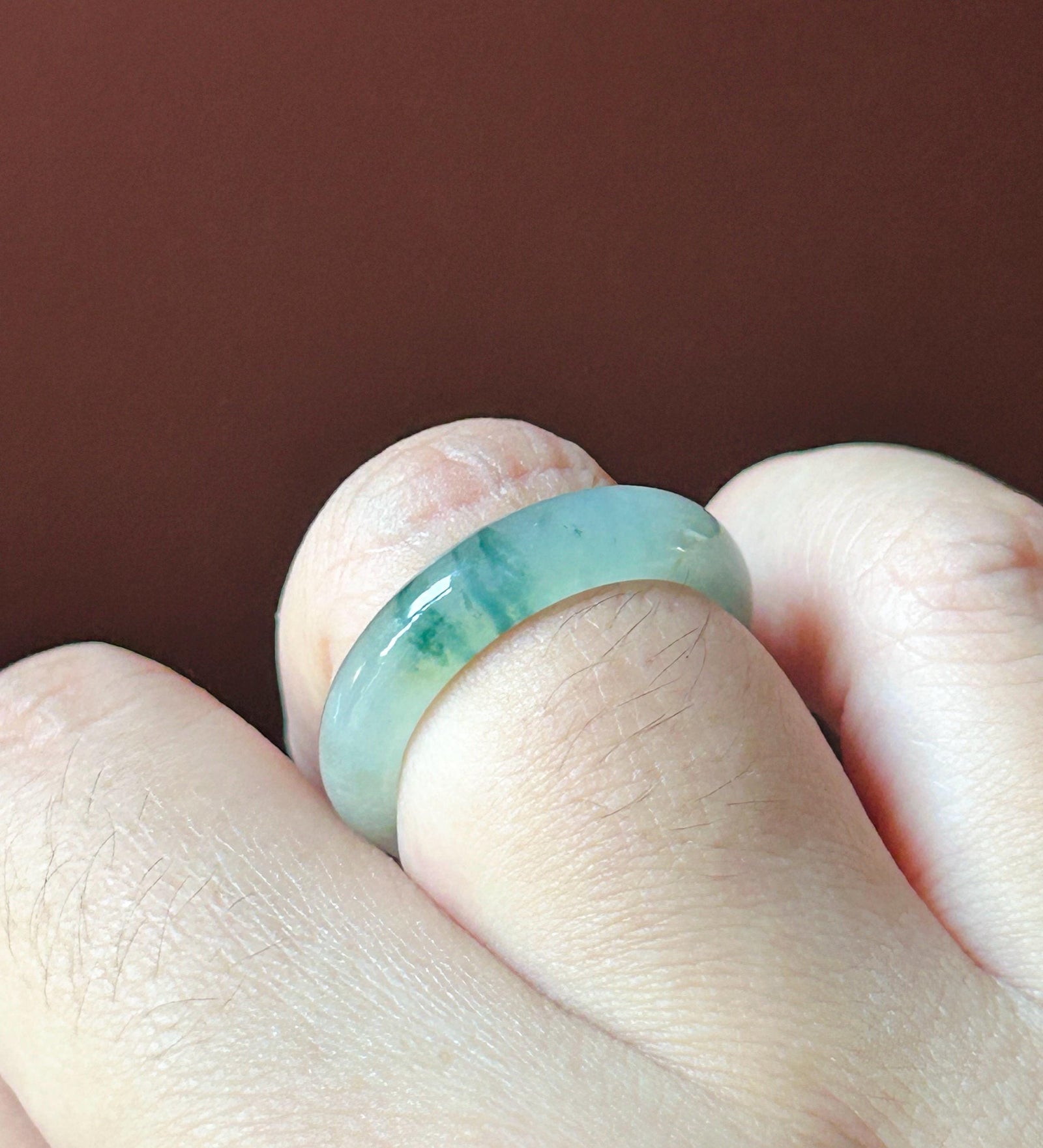 Natural Jadeite Band Ring | Burmese Type A Translucent Icy Glutinous Dark Green Floral Jade US 8 - 18mm