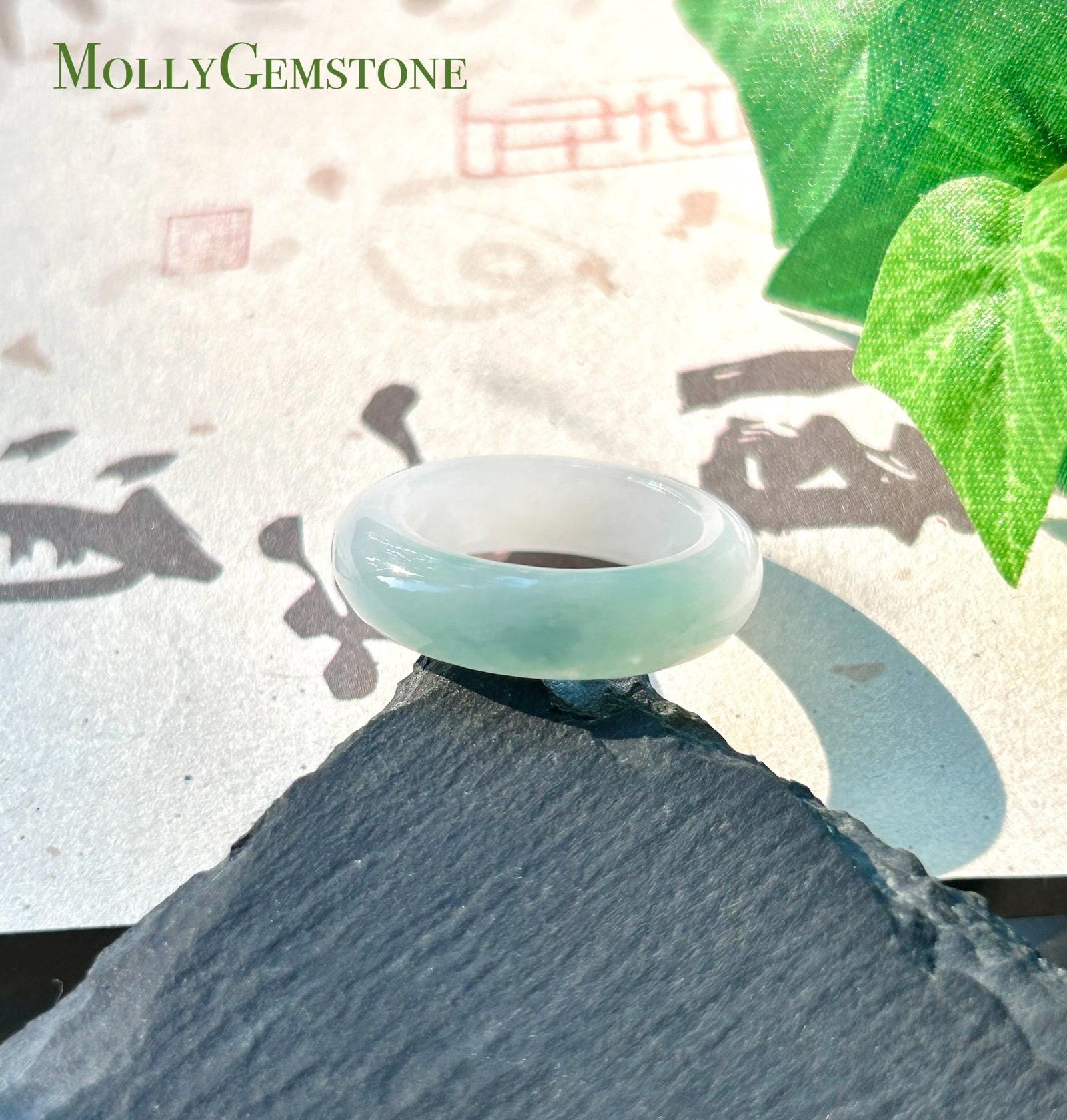 Natural Jadeite Band Ring | Burmese Type A Translucent Icy Glutinous Half Water-Mountain White & Mint Green Jade| US 4.25 - 15 mm