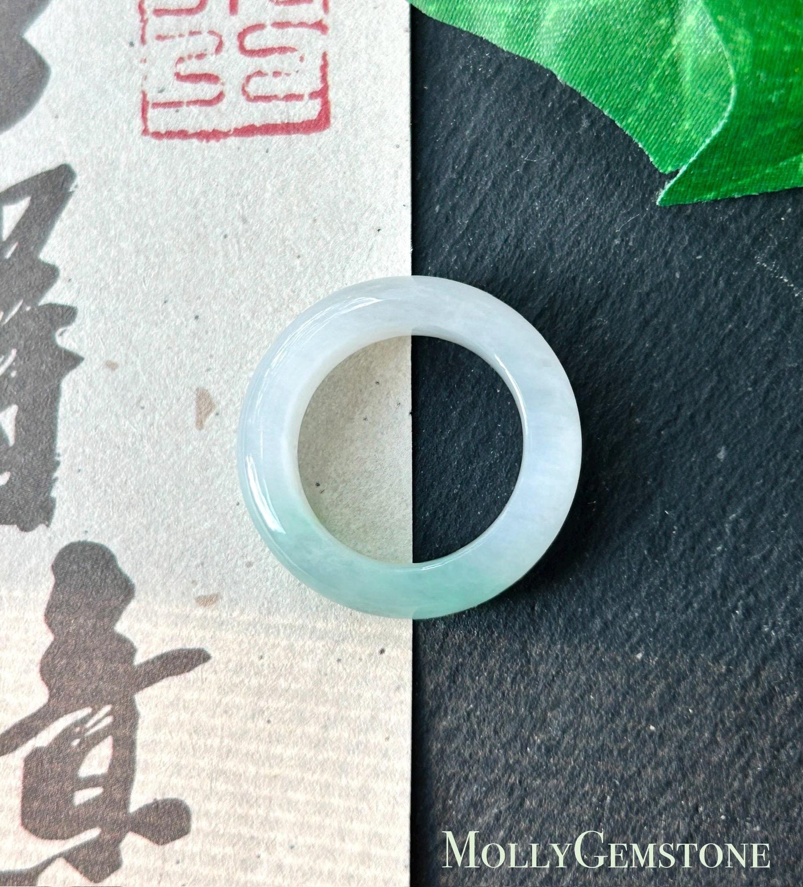 Natural Jadeite Band Ring | Burmese Type A Translucent Icy Glutinous Half Water-Mountain White & Mint Green Jade| US 4.25 - 15 mm
