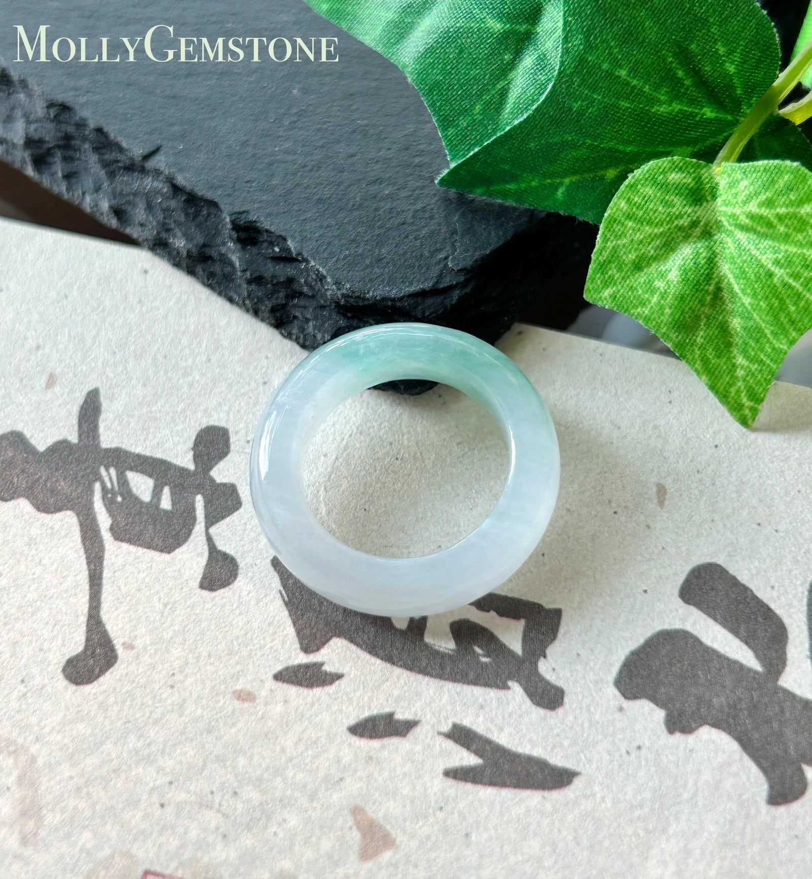 Natural Jadeite Band Ring | Burmese Type A Translucent Icy Glutinous Half Water-Mountain White & Mint Green Jade| US 4.25 - 15 mm