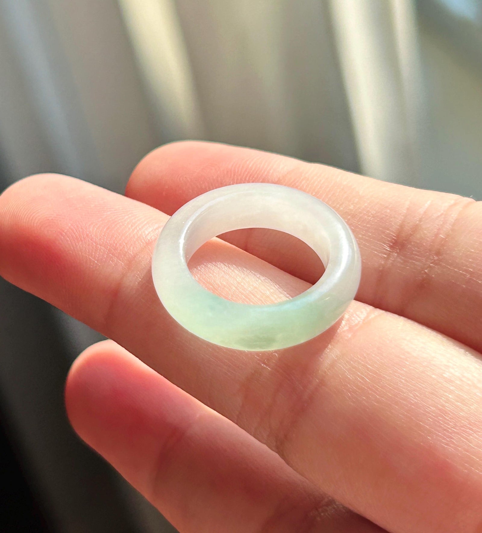 Natural Jadeite Band Ring | Burmese Type A Translucent Icy Glutinous Half Water-Mountain White & Mint Green Jade| US 4.25 - 15 mm