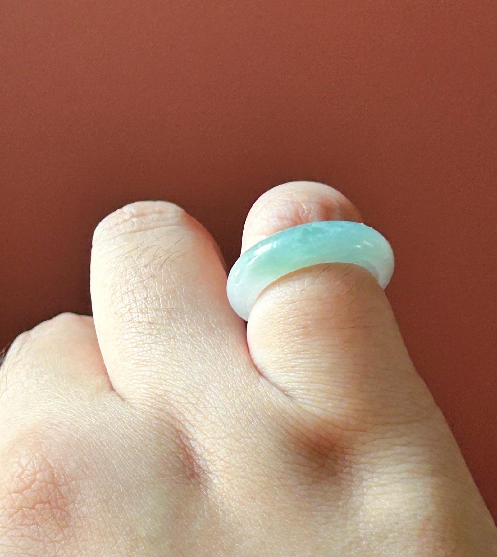 Natural Jadeite Band Ring | Burmese Type A Translucent Icy Glutinous Half Water-Mountain White & Mint Green Jade| US 4.25 - 15 mm
