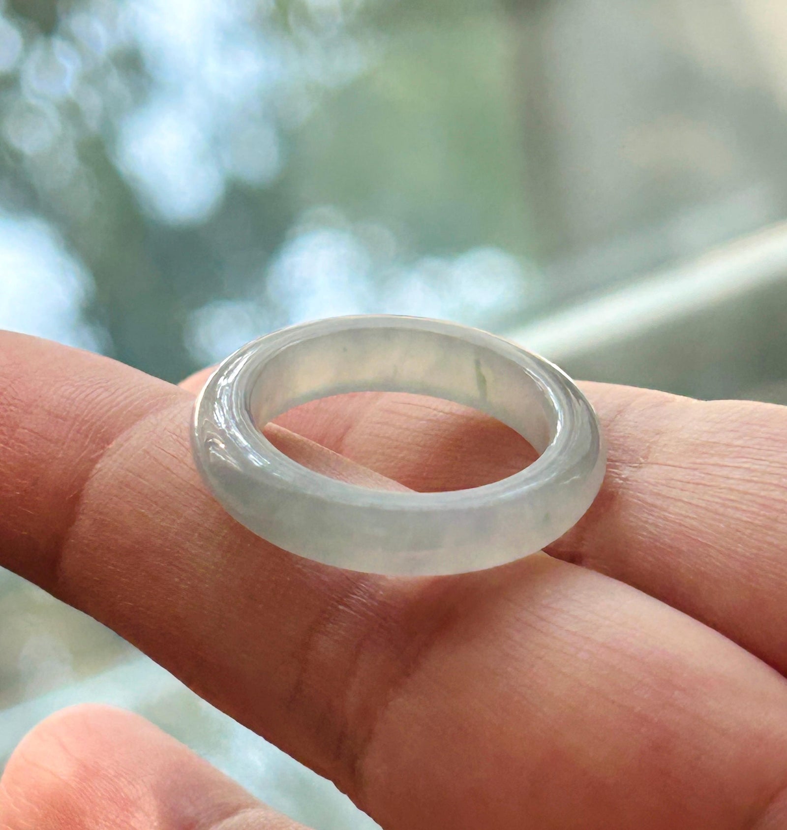 Natural Jadeite Band Ring | Burmese Type A Translucent Icy Glutinous Pale Blue, Lavender & Green Floral Accent Jade| US 7.5 - 17.6mm