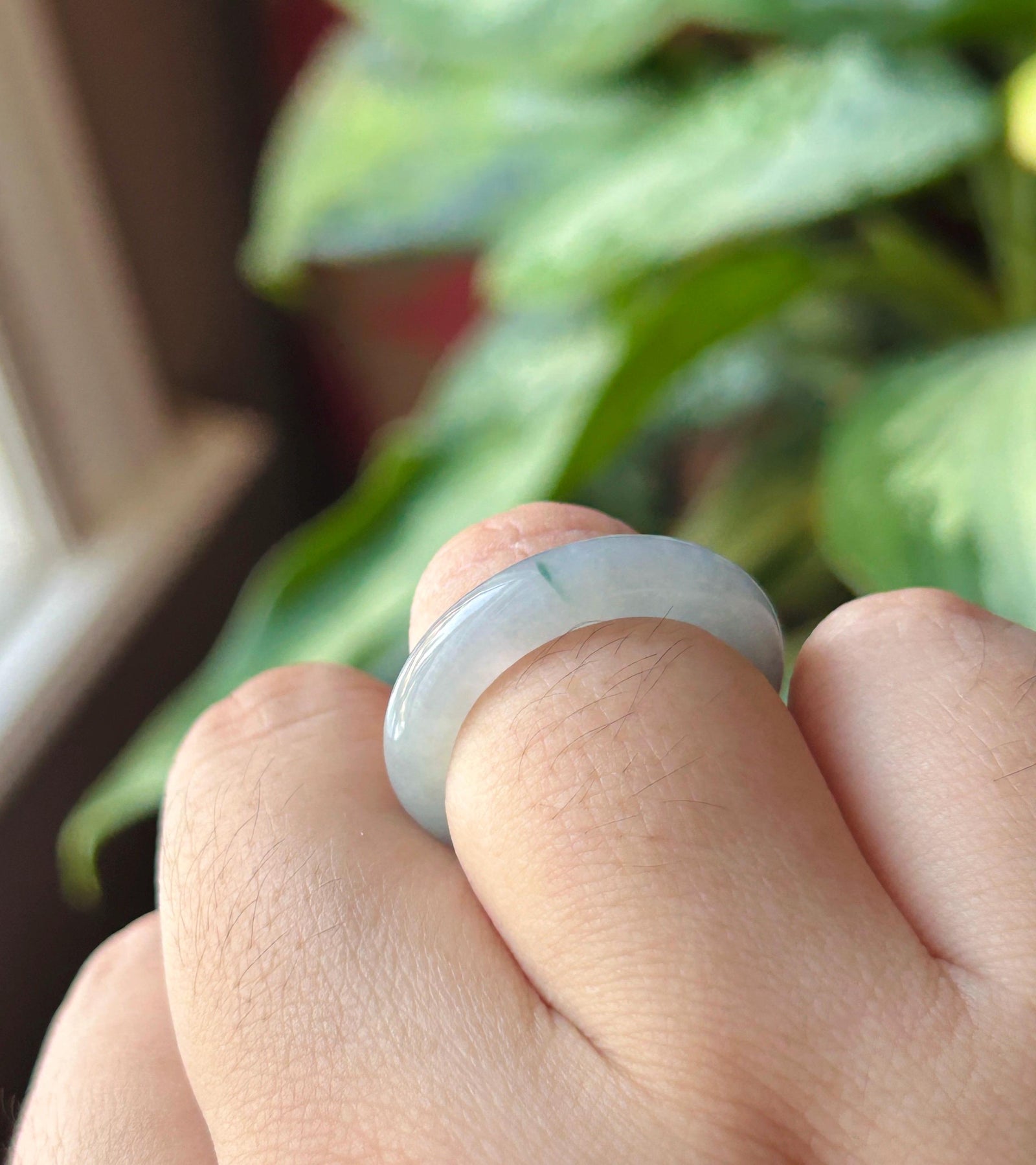 Natural Jadeite Band Ring | Burmese Type A Translucent Icy Glutinous Pale Blue, Lavender & Green Floral Accent Jade| US 7.5 - 17.6mm