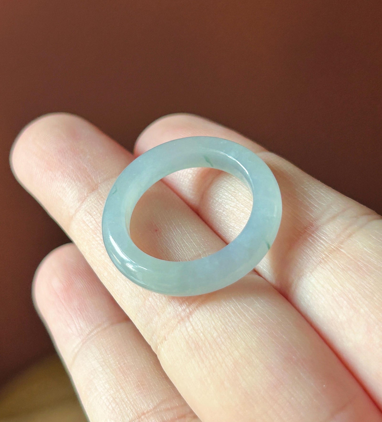 Natural Jadeite Band Ring | Burmese Type A Translucent Icy Glutinous Pale Blue, Lavender & Green Floral Accent Jade| US 7.5 - 17.6mm