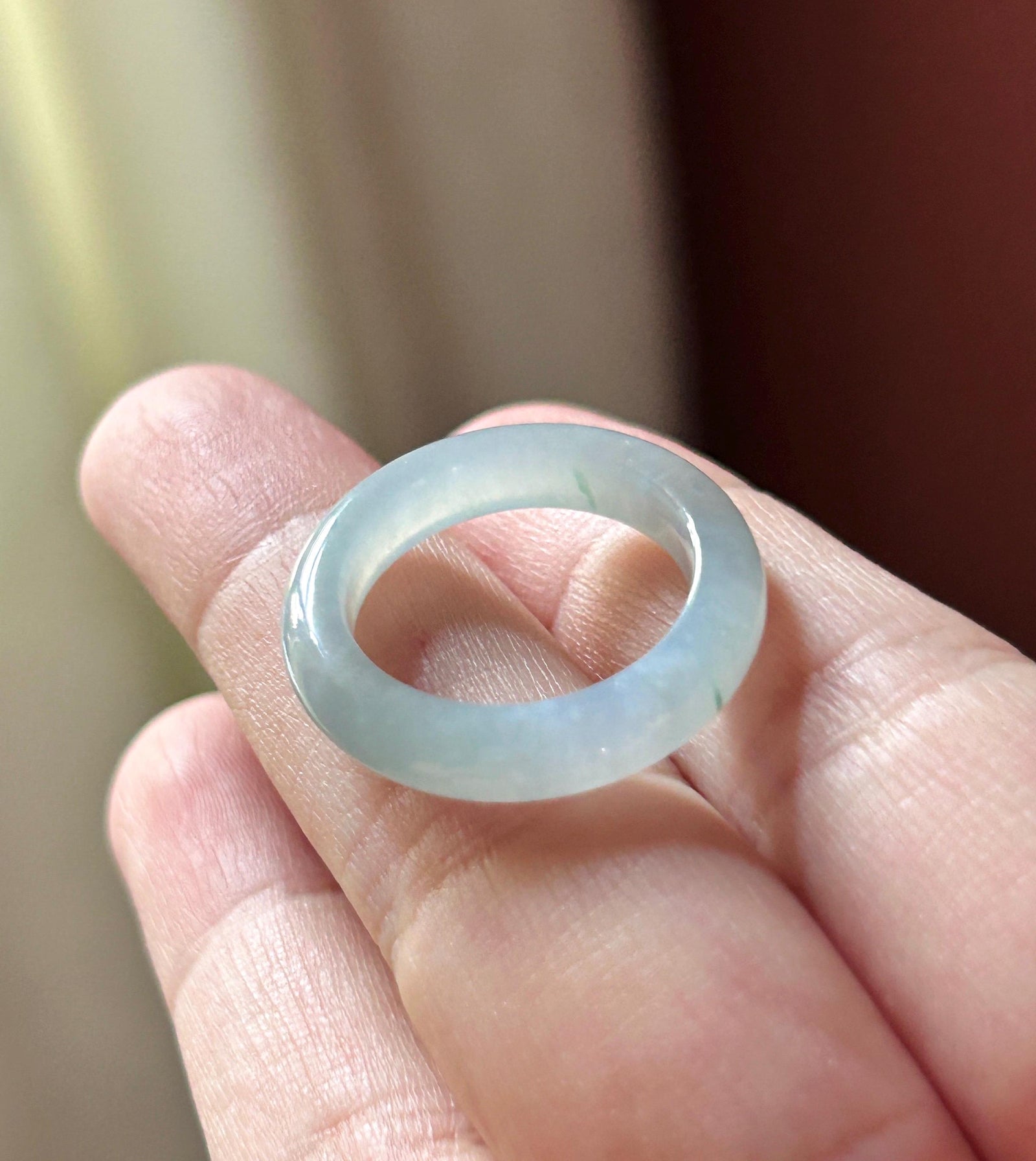 Natural Jadeite Band Ring | Burmese Type A Translucent Icy Glutinous Pale Blue, Lavender & Green Floral Accent Jade| US 7.5 - 17.6mm