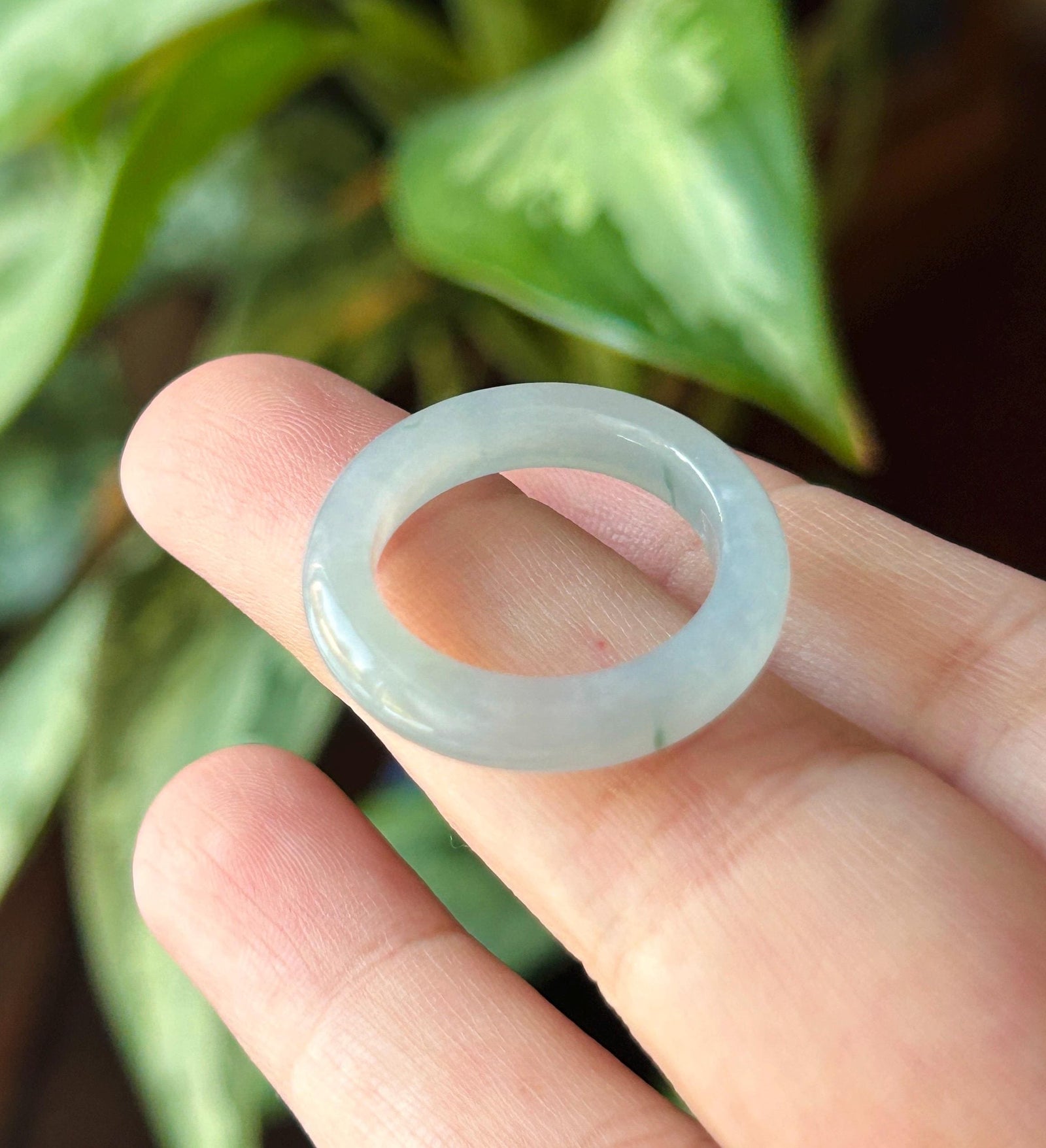 Natural Jadeite Band Ring | Burmese Type A Translucent Icy Glutinous Pale Blue, Lavender & Green Floral Accent Jade| US 7.5 - 17.6mm