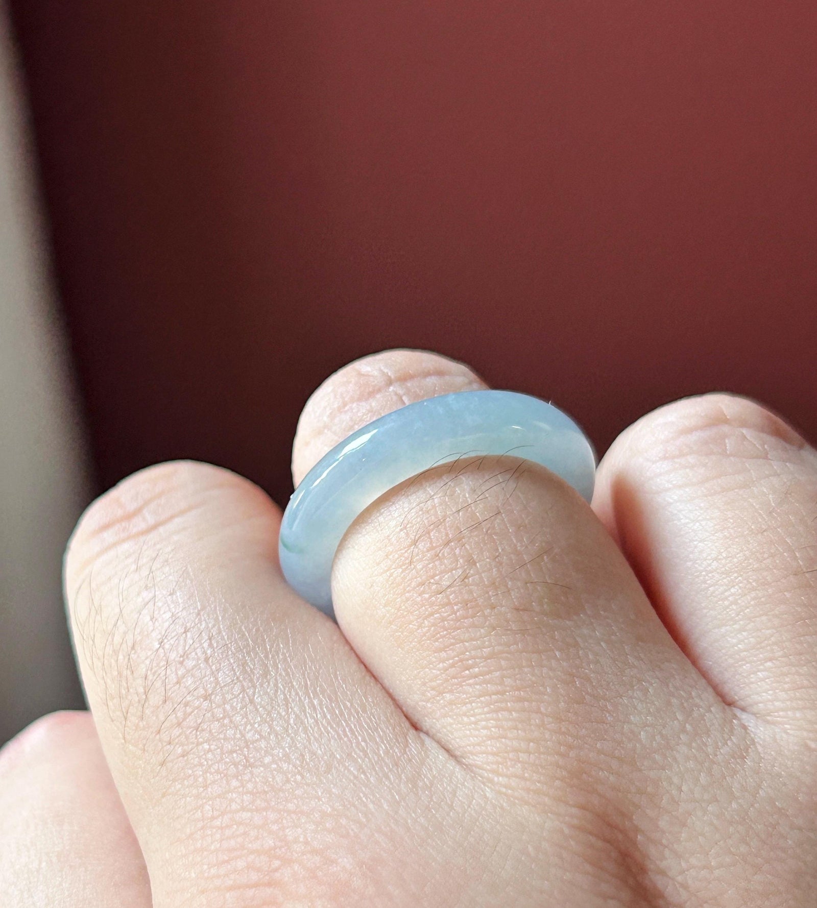 Natural Jadeite Band Ring | Burmese Type A Translucent Icy Glutinous Pale Blue, Lavender & Green Floral Accent Jade| US 7.5 - 17.6mm