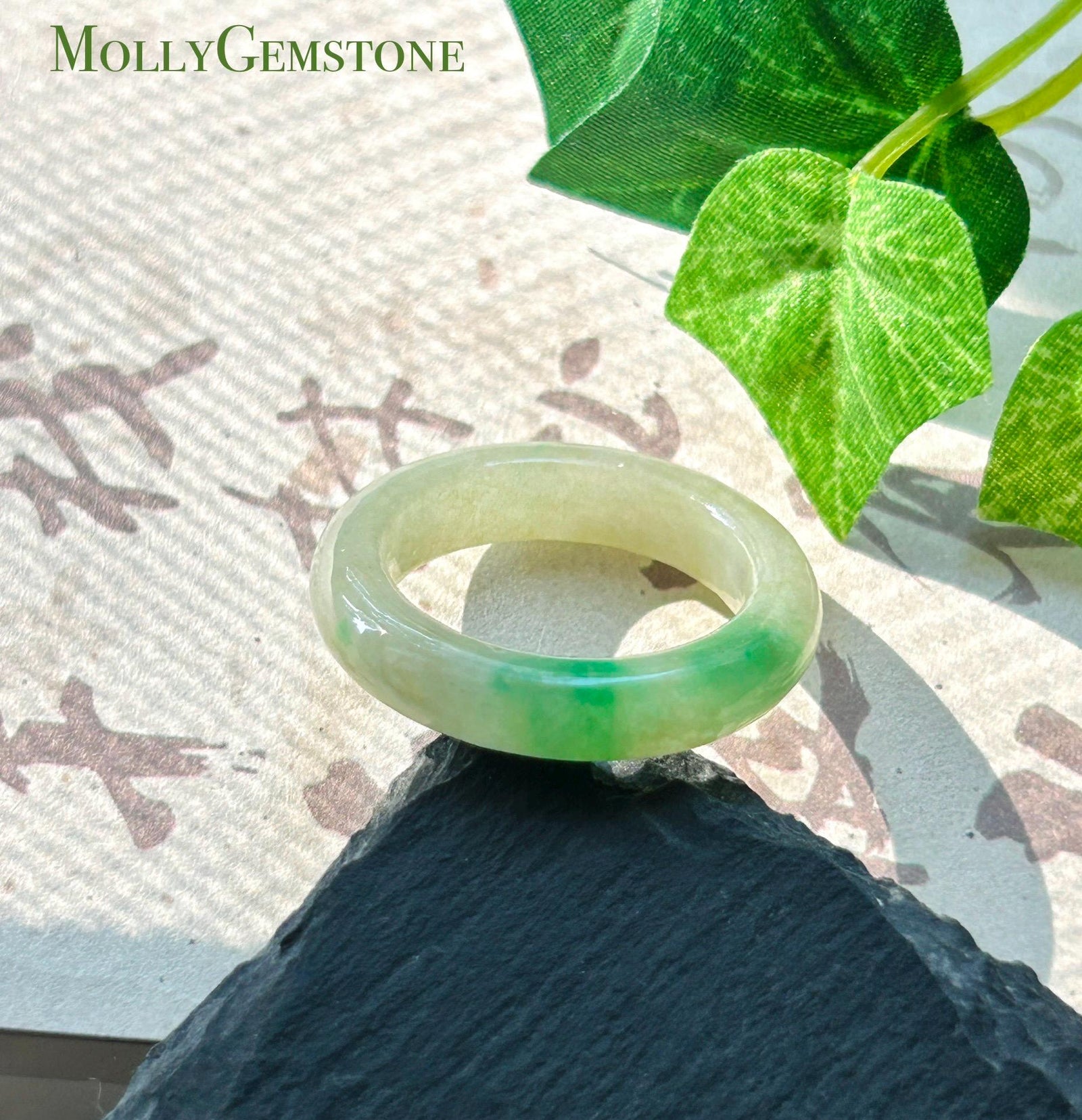 Certified Natural Jadeite Band Ring | Burmese Type A Glutinous Icy Pale Tea Yellow & Vivid Green Floral Jade| US 8.5 - 18.3mm