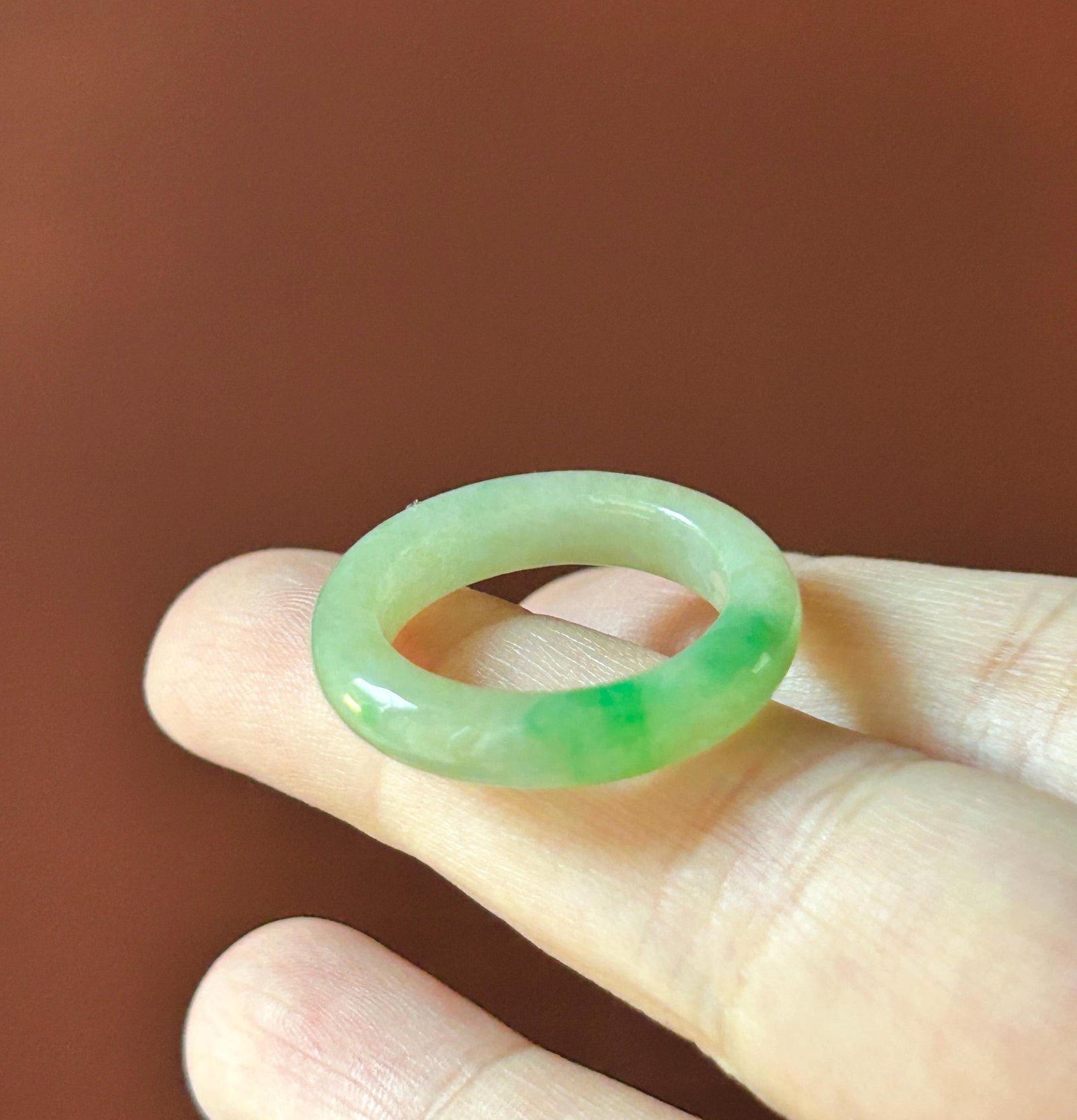Certified Natural Jadeite Band Ring | Burmese Type A Glutinous Icy Pale Tea Yellow & Vivid Green Floral Jade| US 8.5 - 18.3mm
