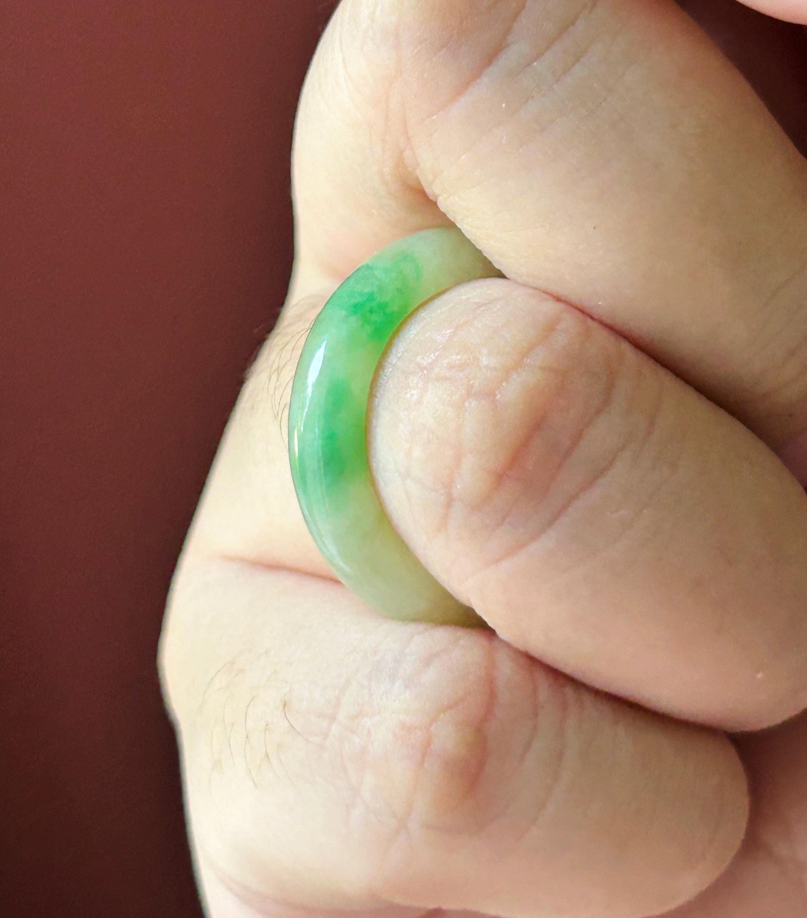 Certified Natural Jadeite Band Ring | Burmese Type A Glutinous Icy Pale Tea Yellow & Vivid Green Floral Jade| US 8.5 - 18.3mm