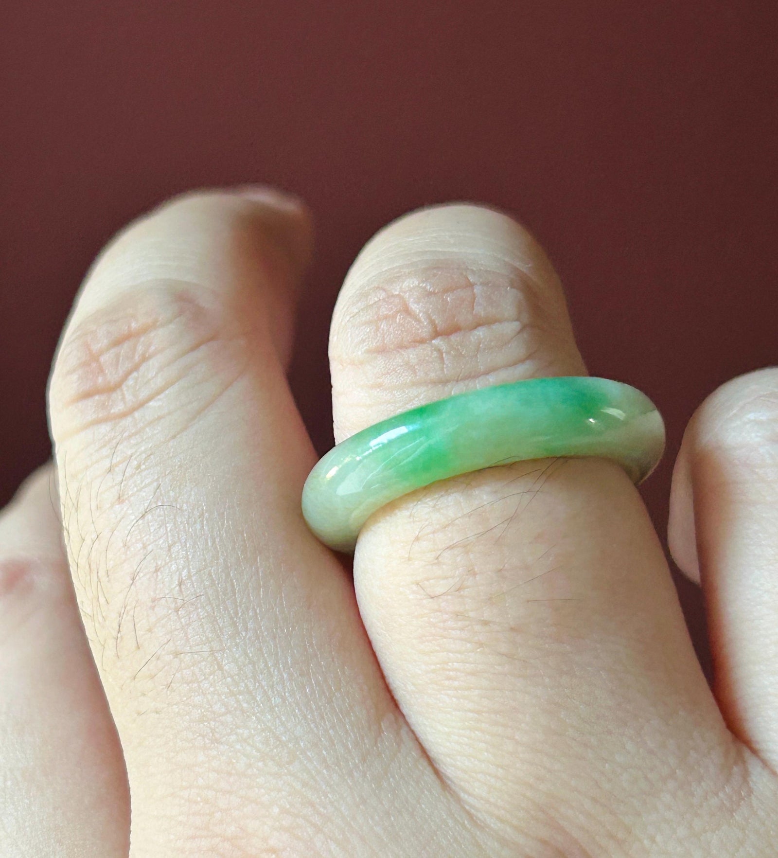Certified Natural Jadeite Band Ring | Burmese Type A Glutinous Icy Pale Tea Yellow & Vivid Green Floral Jade| US 8.5 - 18.3mm