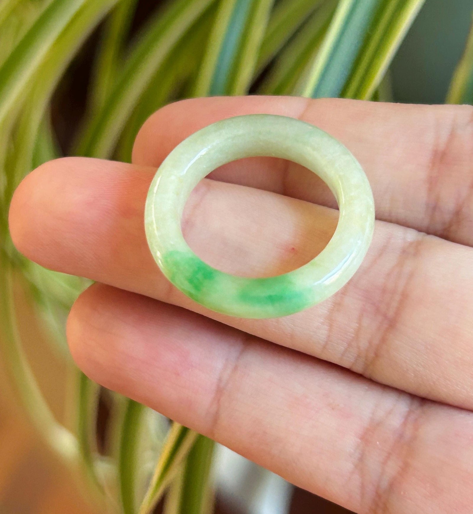 Certified Natural Jadeite Band Ring | Burmese Type A Glutinous Icy Pale Tea Yellow & Vivid Green Floral Jade| US 8.5 - 18.3mm
