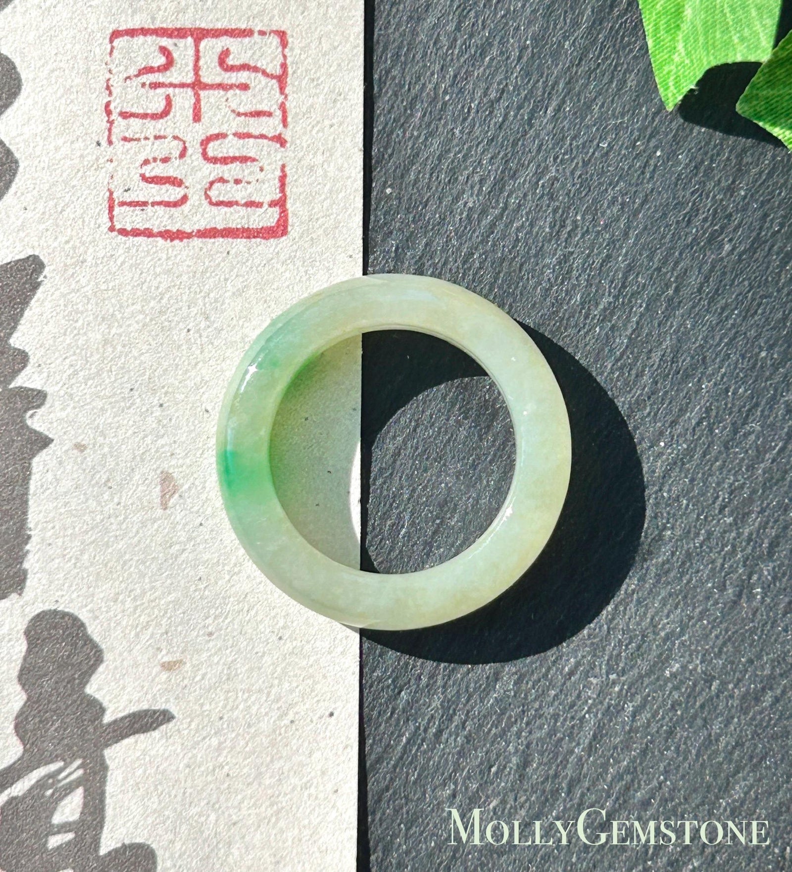 Certified Natural Jadeite Band Ring | Burmese Type A Glutinous Icy Pale Tea Yellow & Vivid Green Floral Jade| US 8.5 - 18.3mm