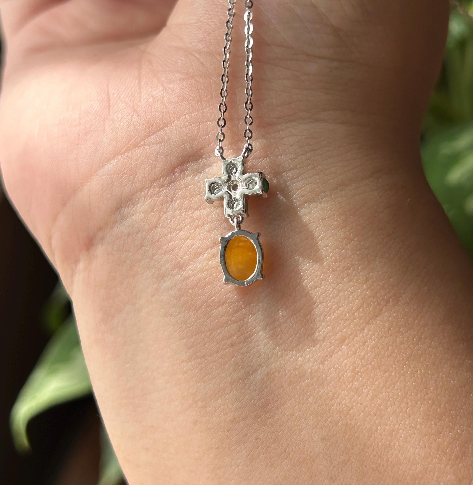 Certified Natural Jadeite Cabochon Designer Necklace, Burmese Type A Highly Translucent Icy Vivid Yellow & Green Jade, 925 Sterling Silver