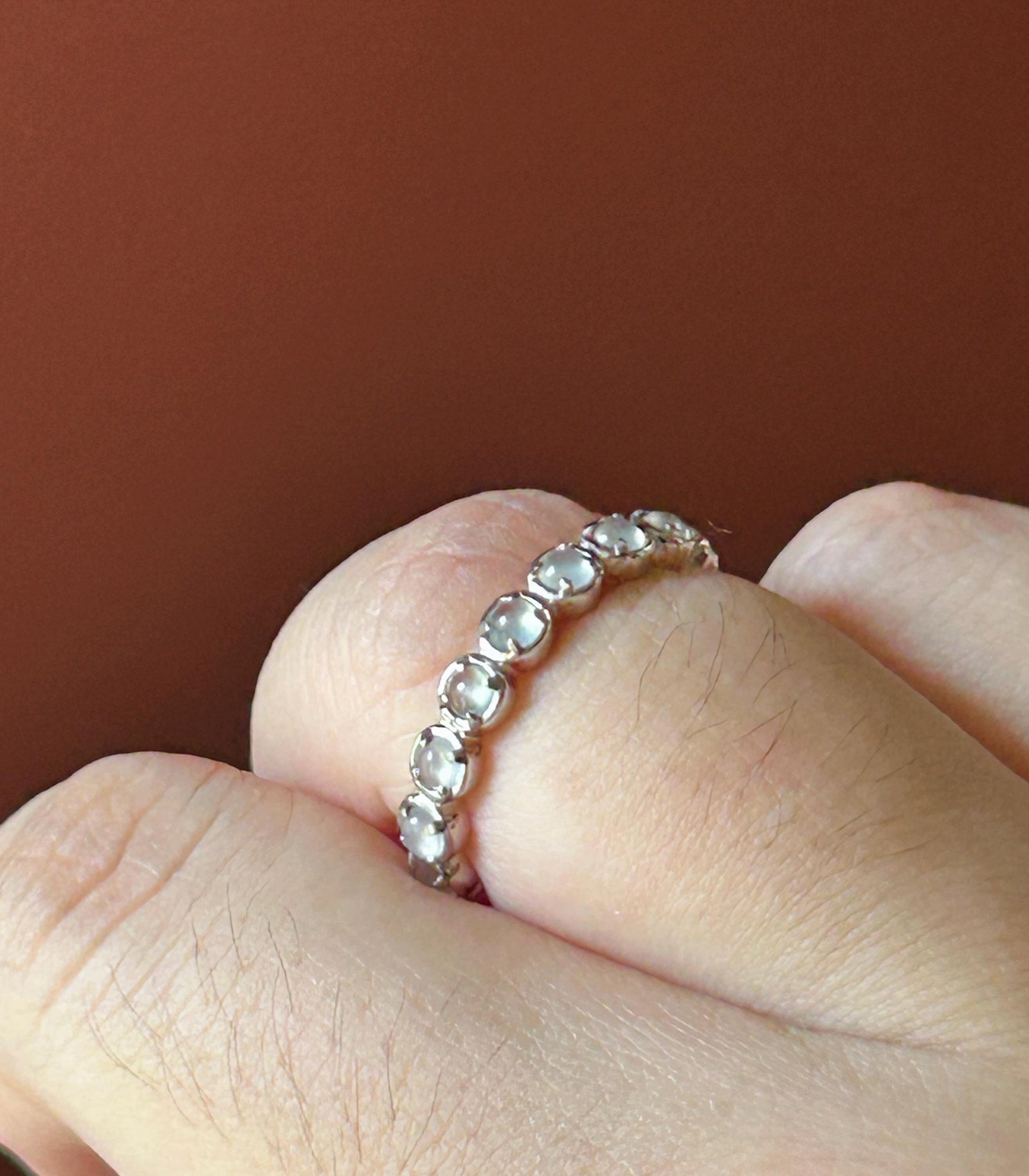Certified Natural Jadeite Eternity Ring Burmese Type A Untreated Highly Translucent Icy White Multiple Cabochon Jade | Sterling Silver