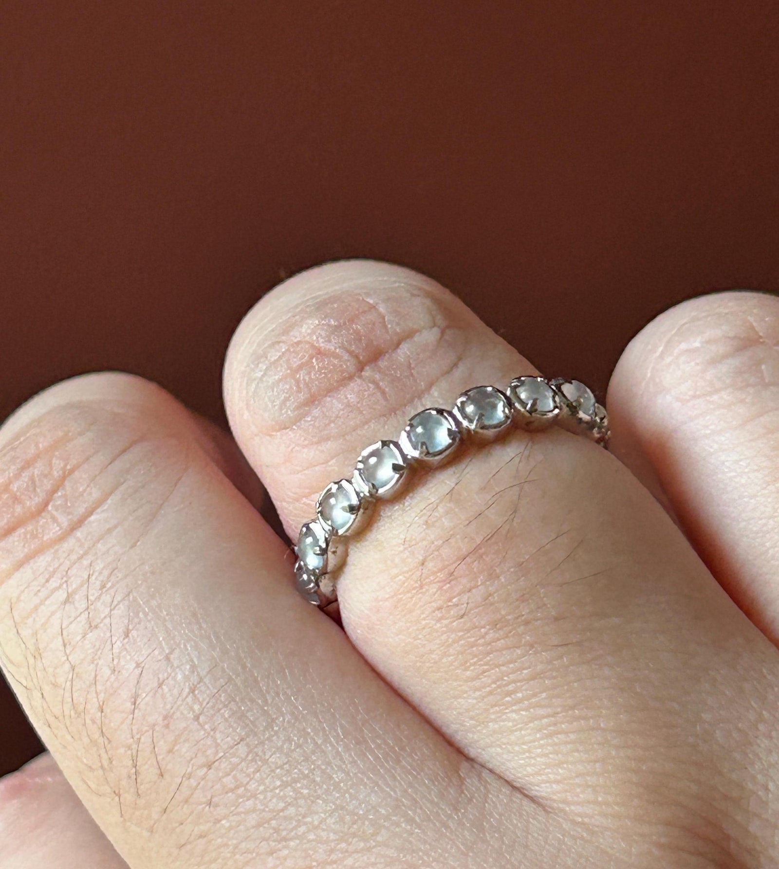 Certified Natural Jadeite Eternity Ring Burmese Type A Untreated Highly Translucent Icy White Multiple Cabochon Jade | Sterling Silver