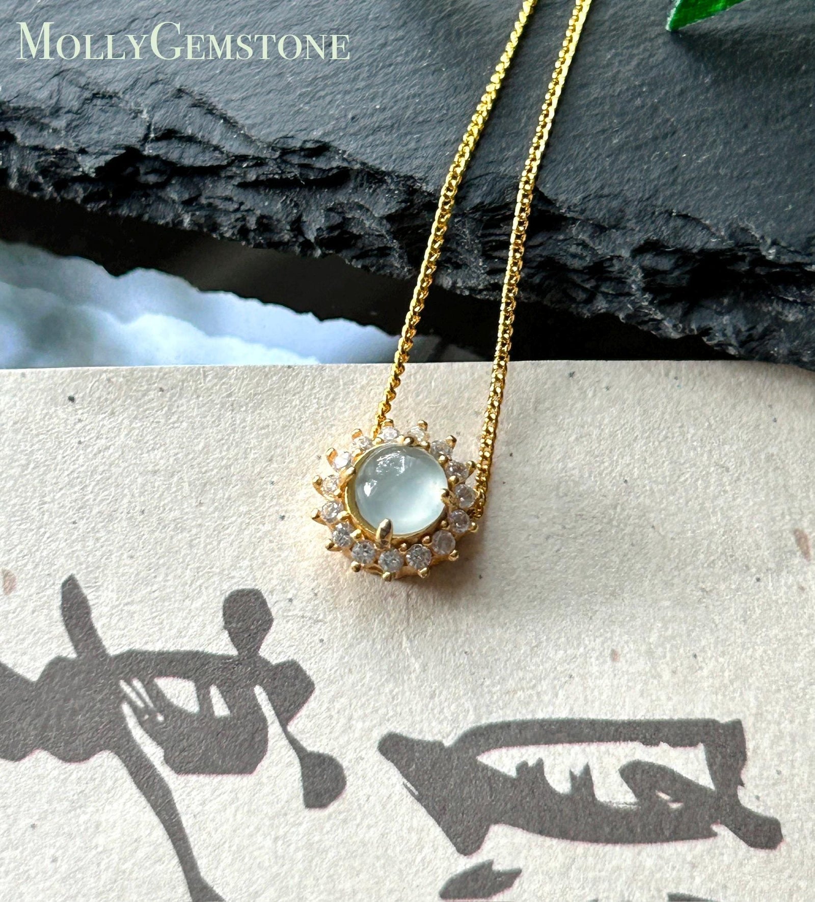 Natural Jadeite Cabochon Petite Pendant Necklace Guatemalan Type A Highly Translucent High Icy Blue Jade, Sterling Silver