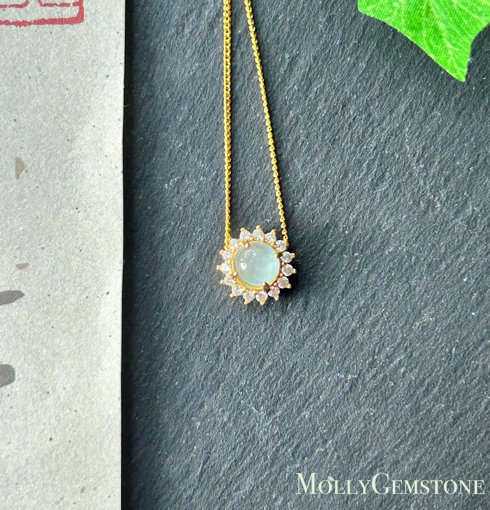 Natural Jadeite Cabochon Petite Pendant Necklace Guatemalan Type A Highly Translucent High Icy Blue Jade, Sterling Silver