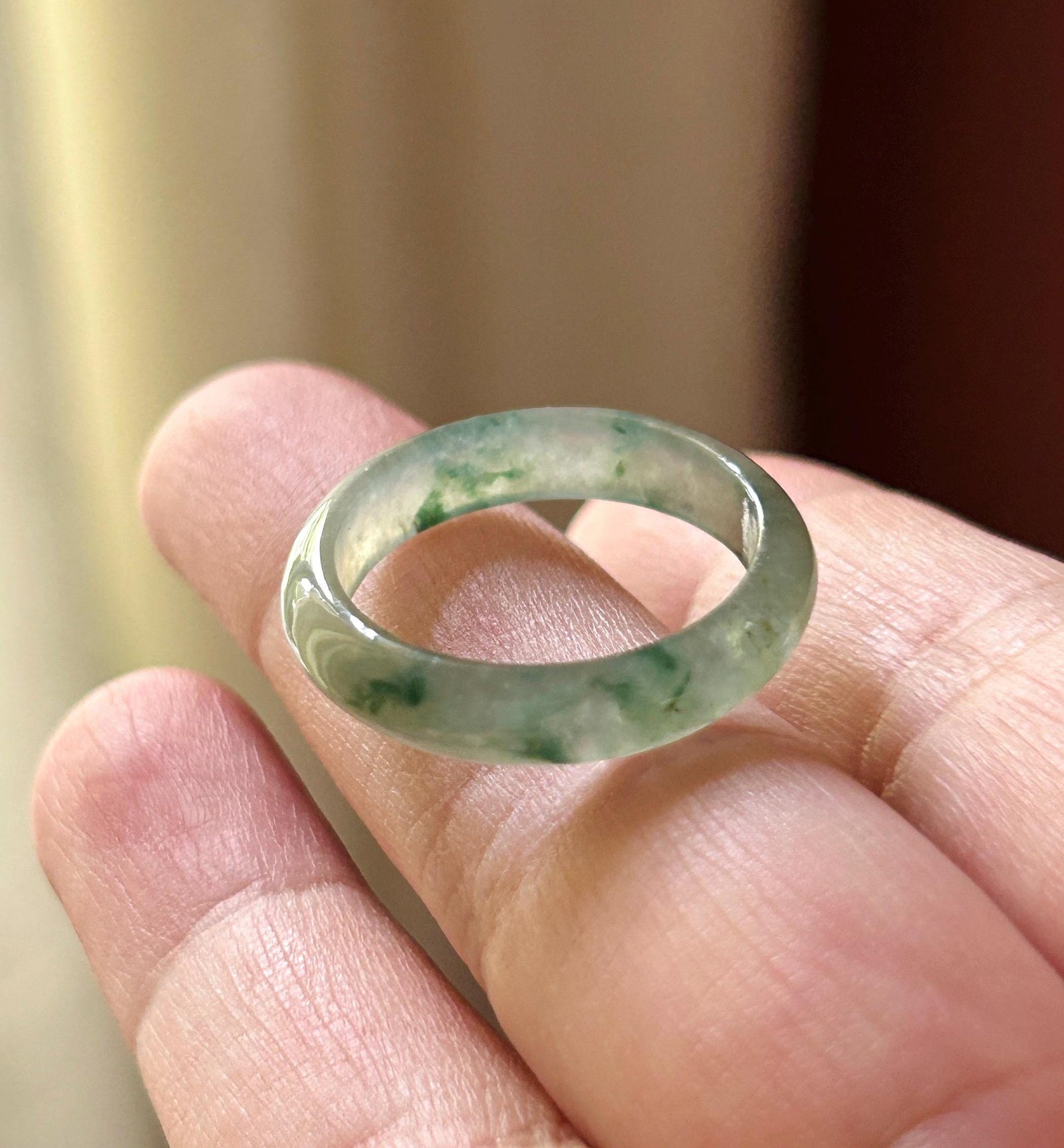Natural Jadeite Band Ring | Burmese Type A Translucent Icy Glutinous Dark Green Floral Jade US 9.5 - 19.3mm