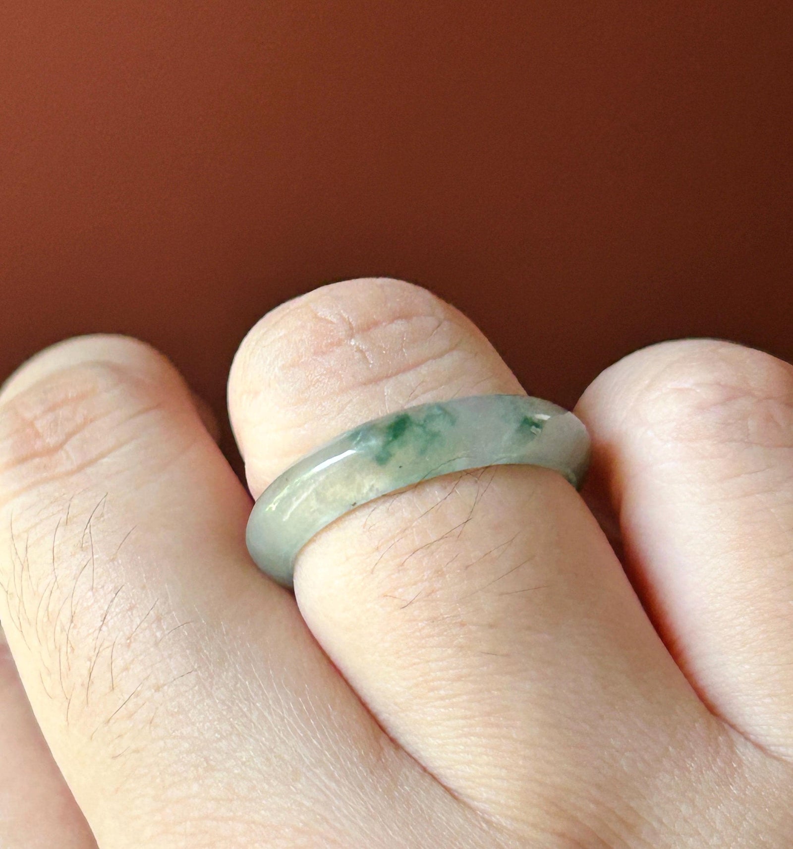 Natural Jadeite Band Ring | Burmese Type A Translucent Icy Glutinous Dark Green Floral Jade US 9.5 - 19.3mm