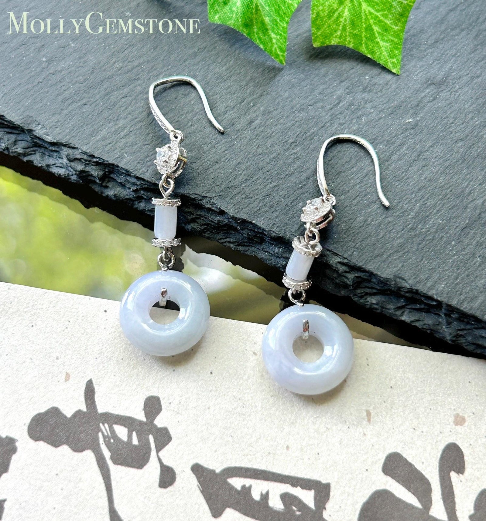Natural Jadeite Lucky Donut Earrings: Burmese Type A Untreated Fine Glutinous Icy Light Lavender Jade, Sterling Silver