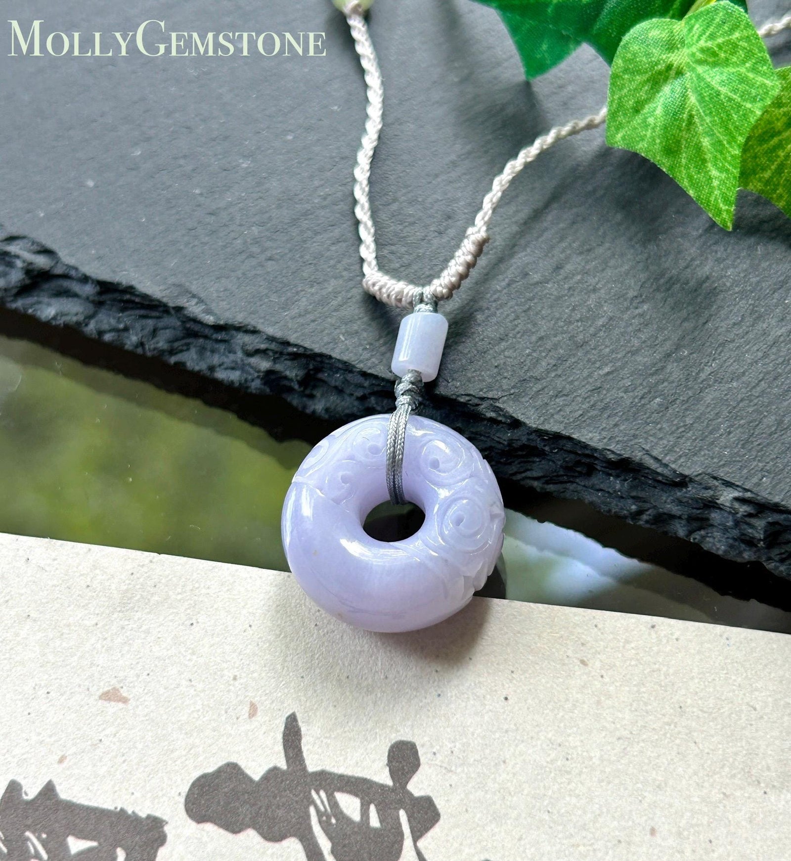 Natural Jadeite Carved Chubby Donut Pendant, Handwoven Necklace, Burmese Type A Icy Glutinous Pinkish Purple Jade, 20.8 × 10.6mm