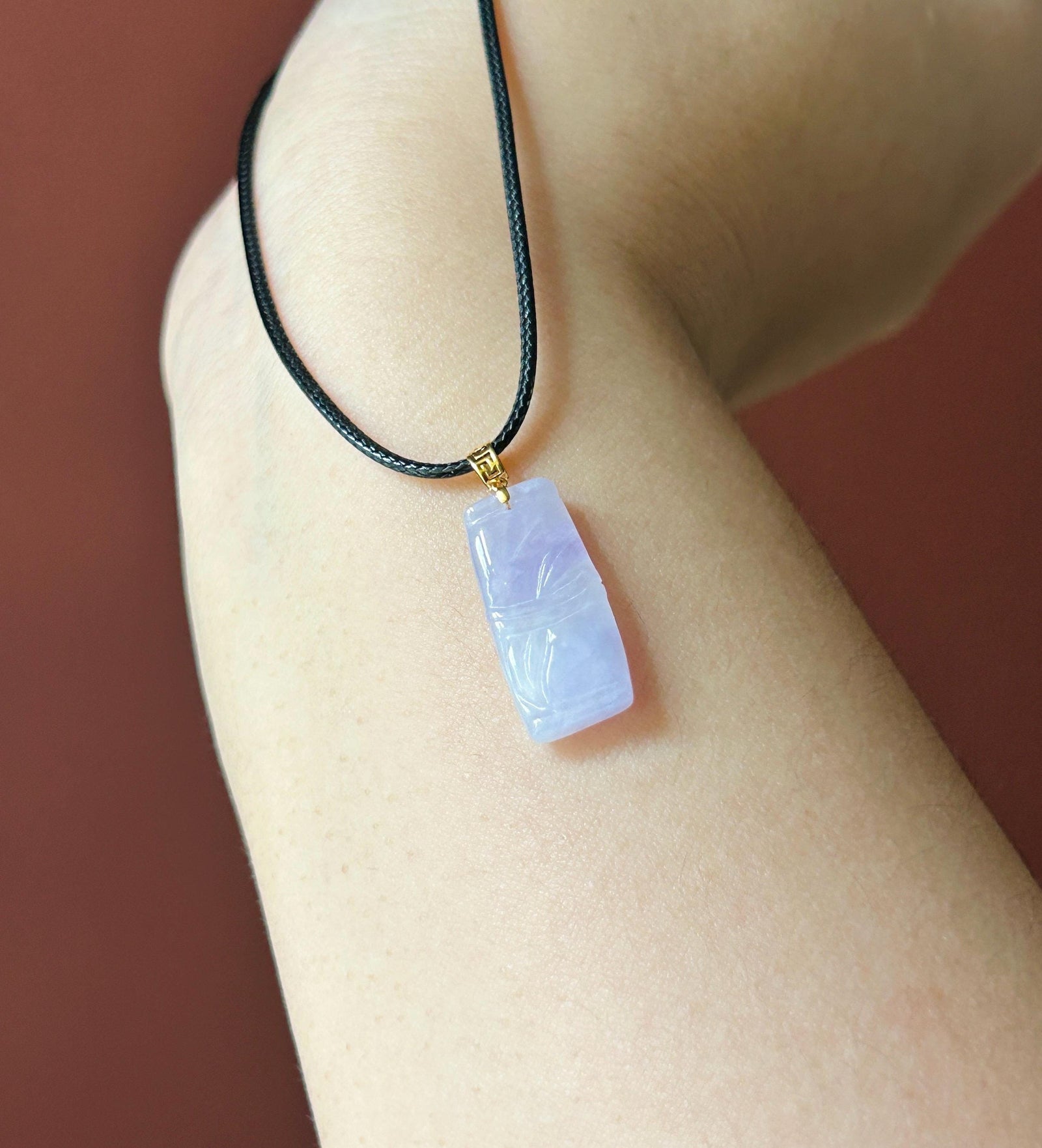 Natural Jadeite Bamboo Pendant | Burmese Type A Highly Translucent Icy Vivid Pinkish Lavender Jade, 18k Solid Gold Bail