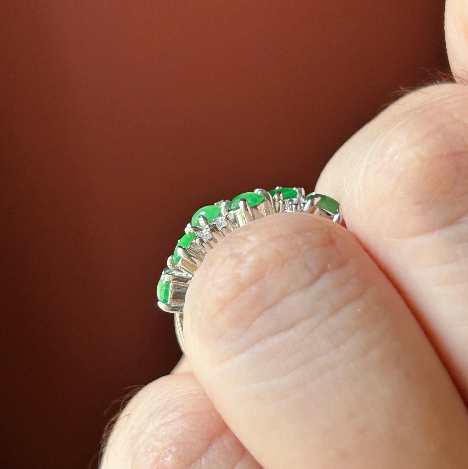 Certified Natural Jadeite Multi Cabochon Adjustable Band Ring | Burmese Type A Highly Translucent Icy Vivid Apple Green Jade Sterling Silver