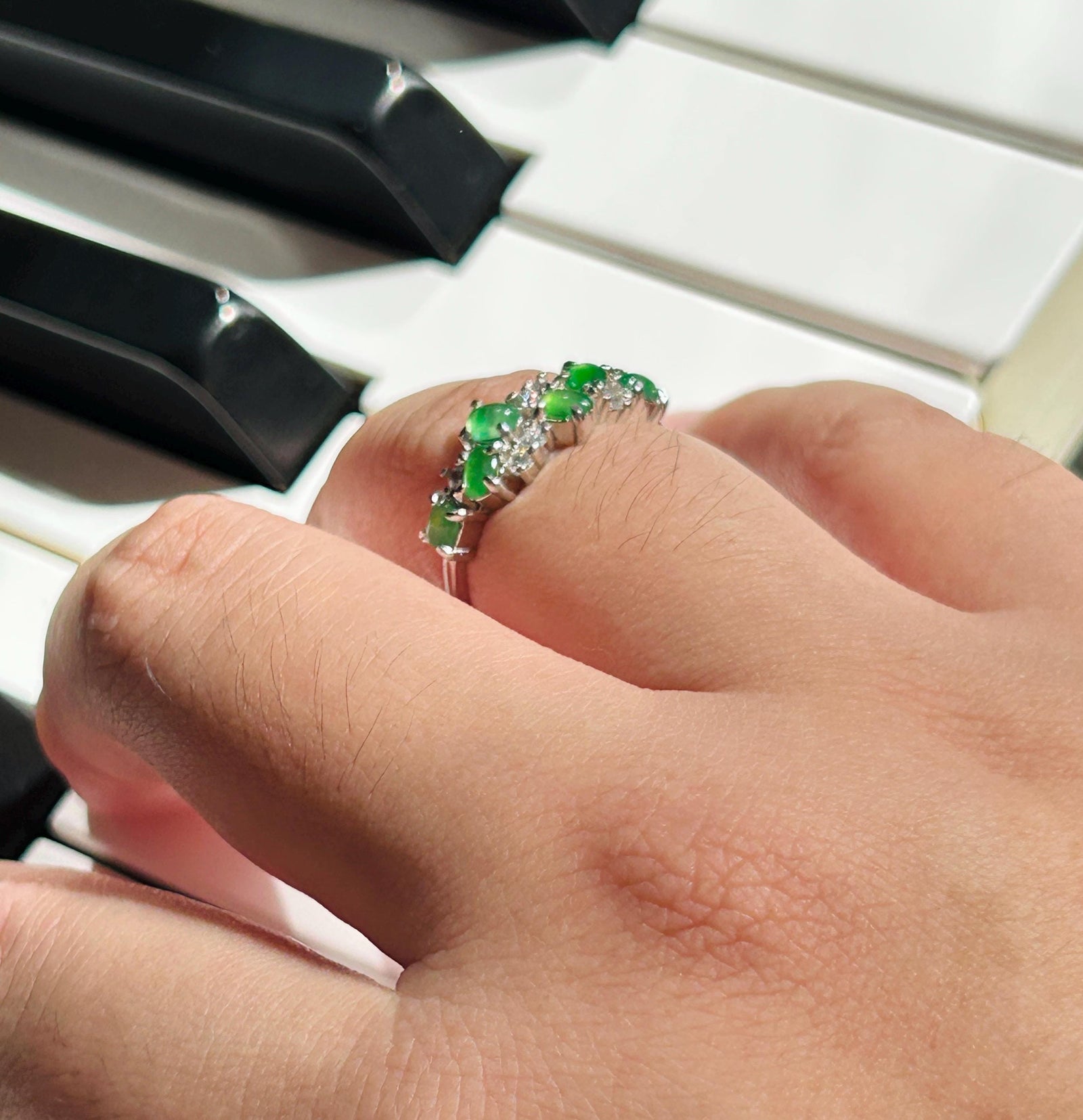 Certified Natural Jadeite Multi Cabochon Adjustable Band Ring | Burmese Type A Highly Translucent Icy Vivid Apple Green Jade Sterling Silver