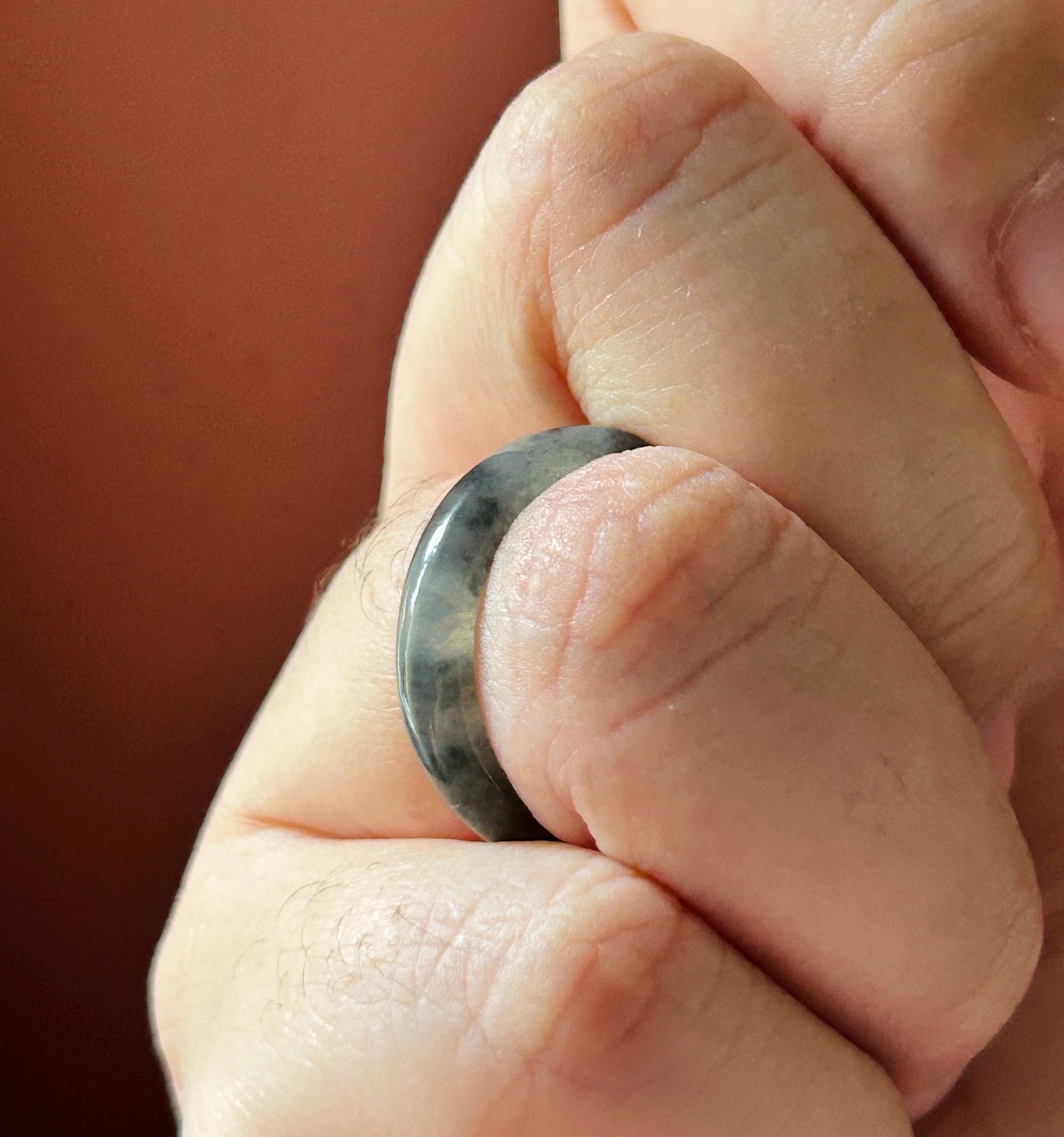 Natural Jadeite Band Ring | Burmese Type A Highly Translucent Icy Wuji Black Floral Jade | US 7.25 |17.5mm