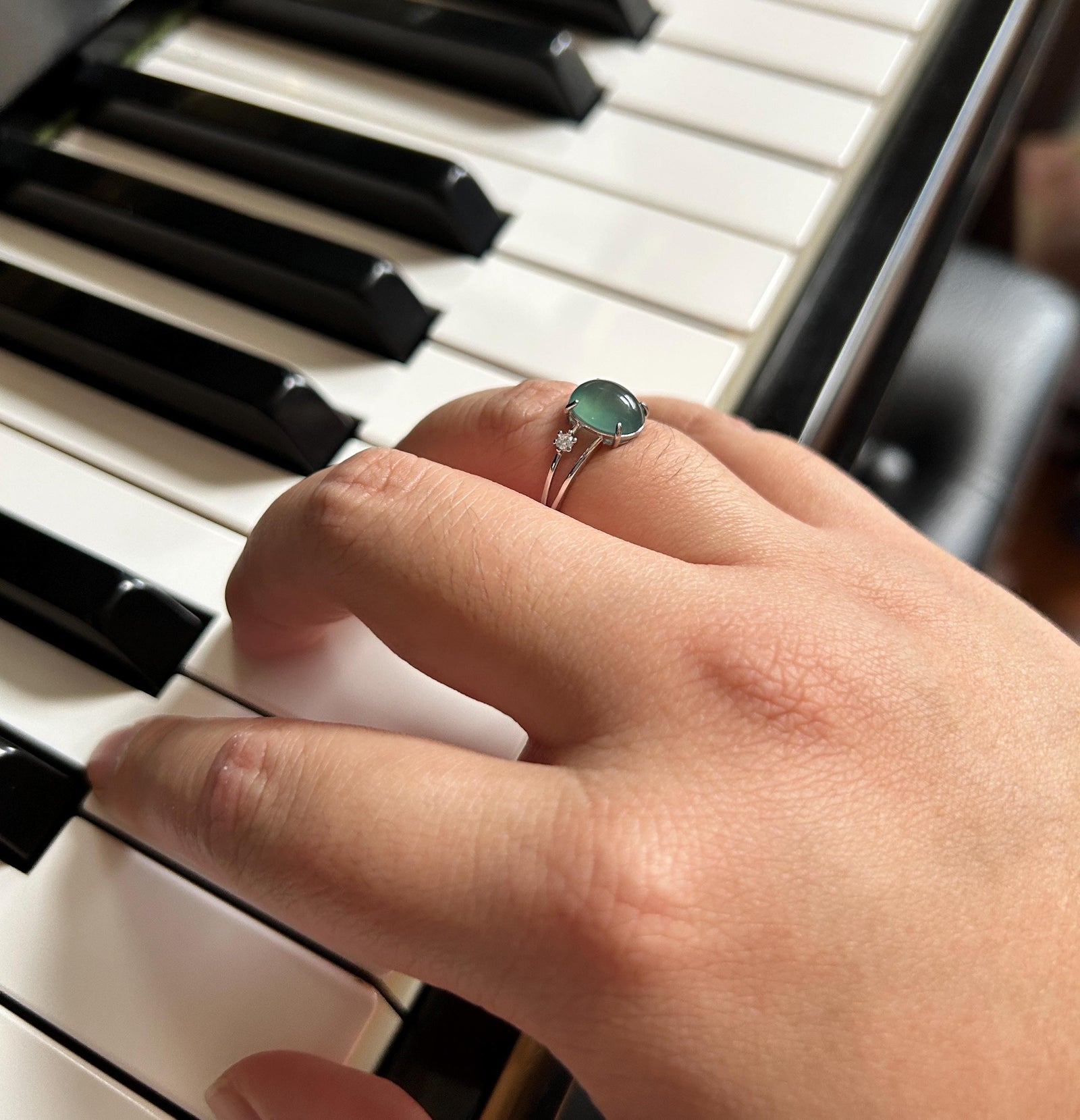 Natural Jadeite Adjustable Ring Guatemalan Type A Highly Translucent Icy Teal Blue Oval Cabochon Jade | Sterling Silver