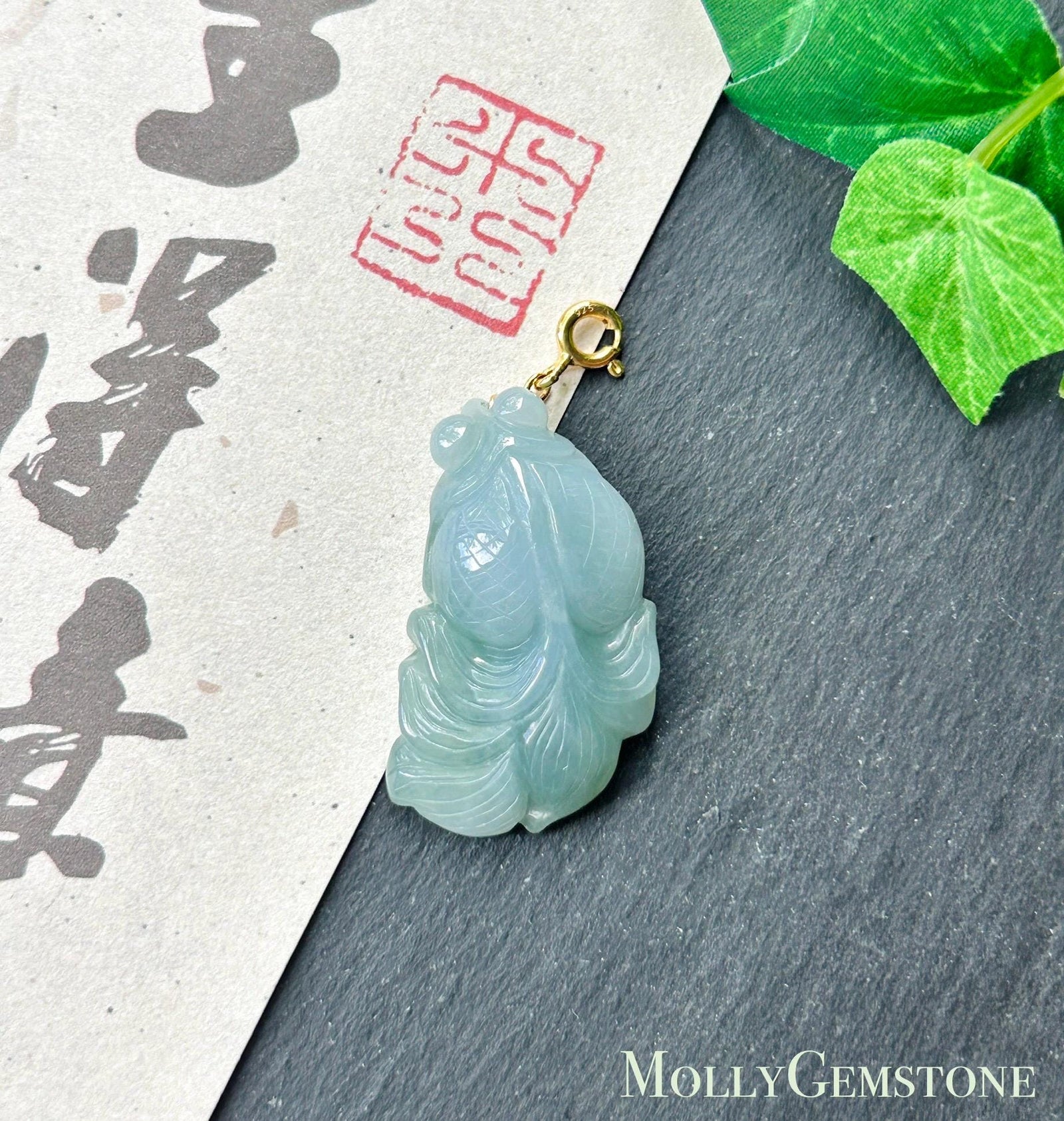 Natural Jadeite Goldfish Pendant | Burmese Type A Fine Glutinous Icy Misty Blue Jade | Protection Amulet