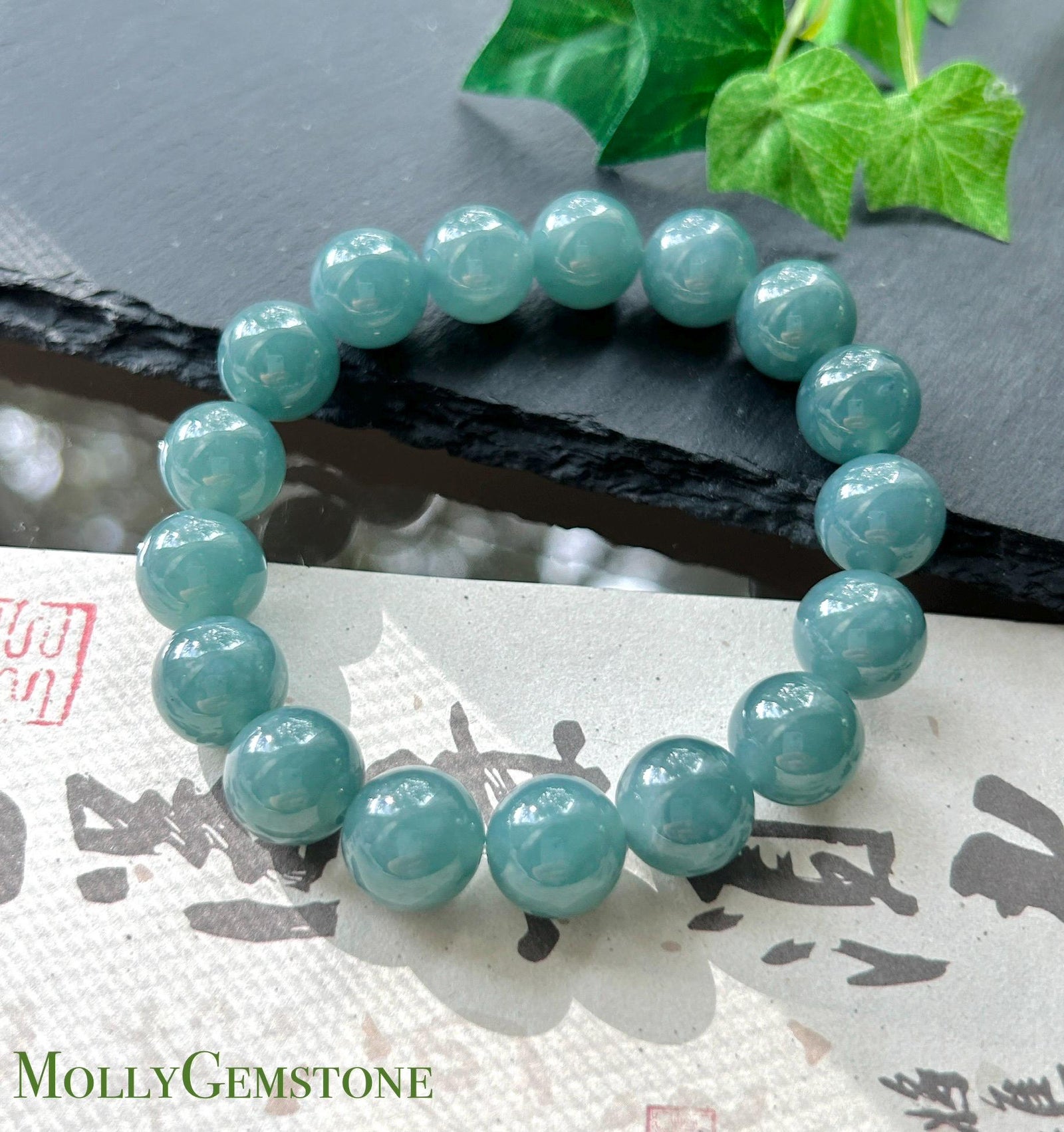 Natural Jadeite Unisex Bracelet | Guatemalan Type A Translucent Icy Blue Jade | 12mm Large Beads