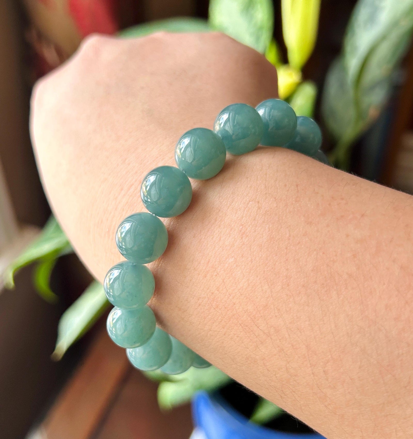 Natural Jadeite Unisex Bracelet | Guatemalan Type A Translucent Icy Blue Jade | 12mm Large Beads