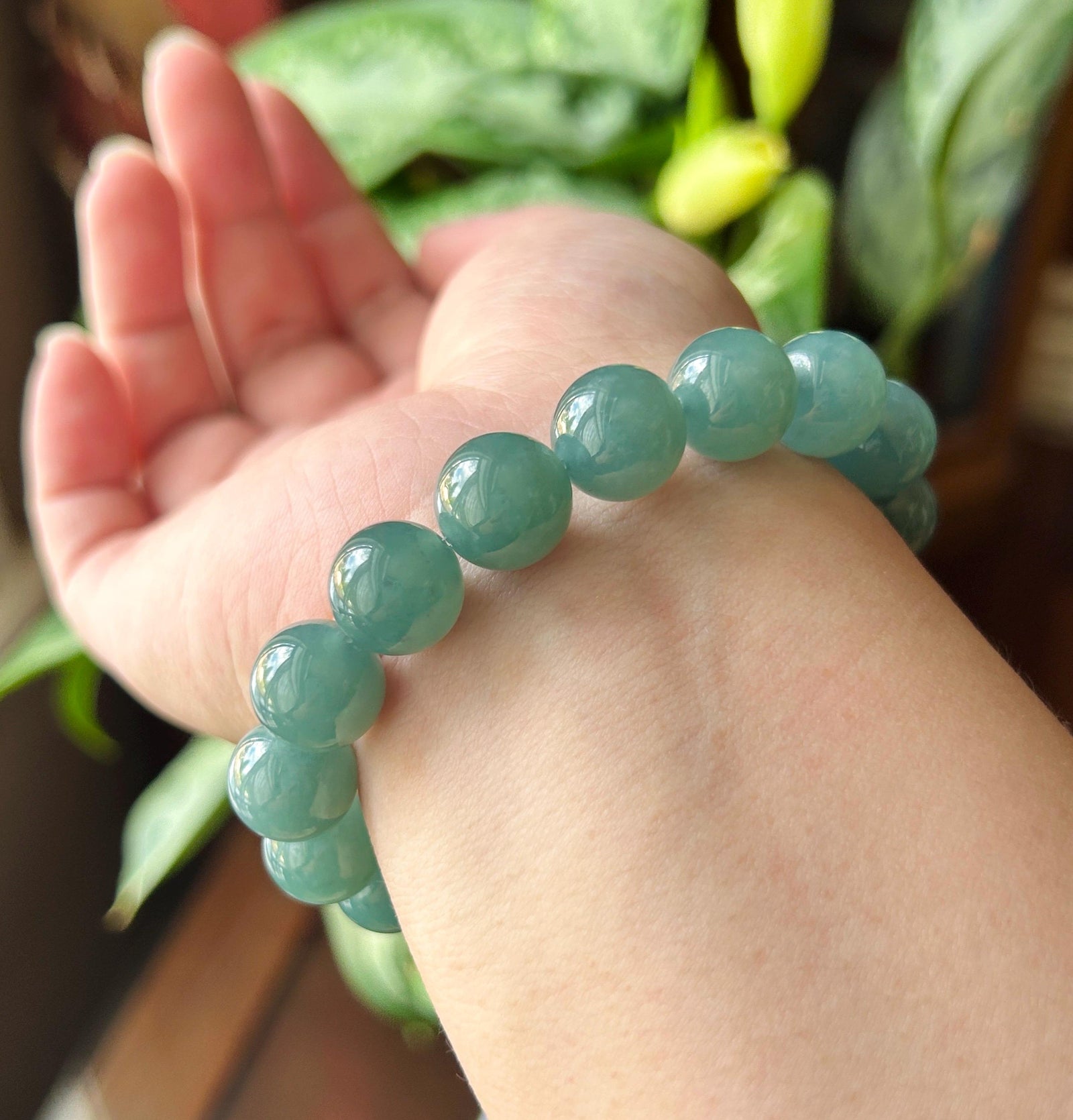Natural Jadeite Unisex Bracelet | Guatemalan Type A Translucent Icy Blue Jade | 12mm Large Beads