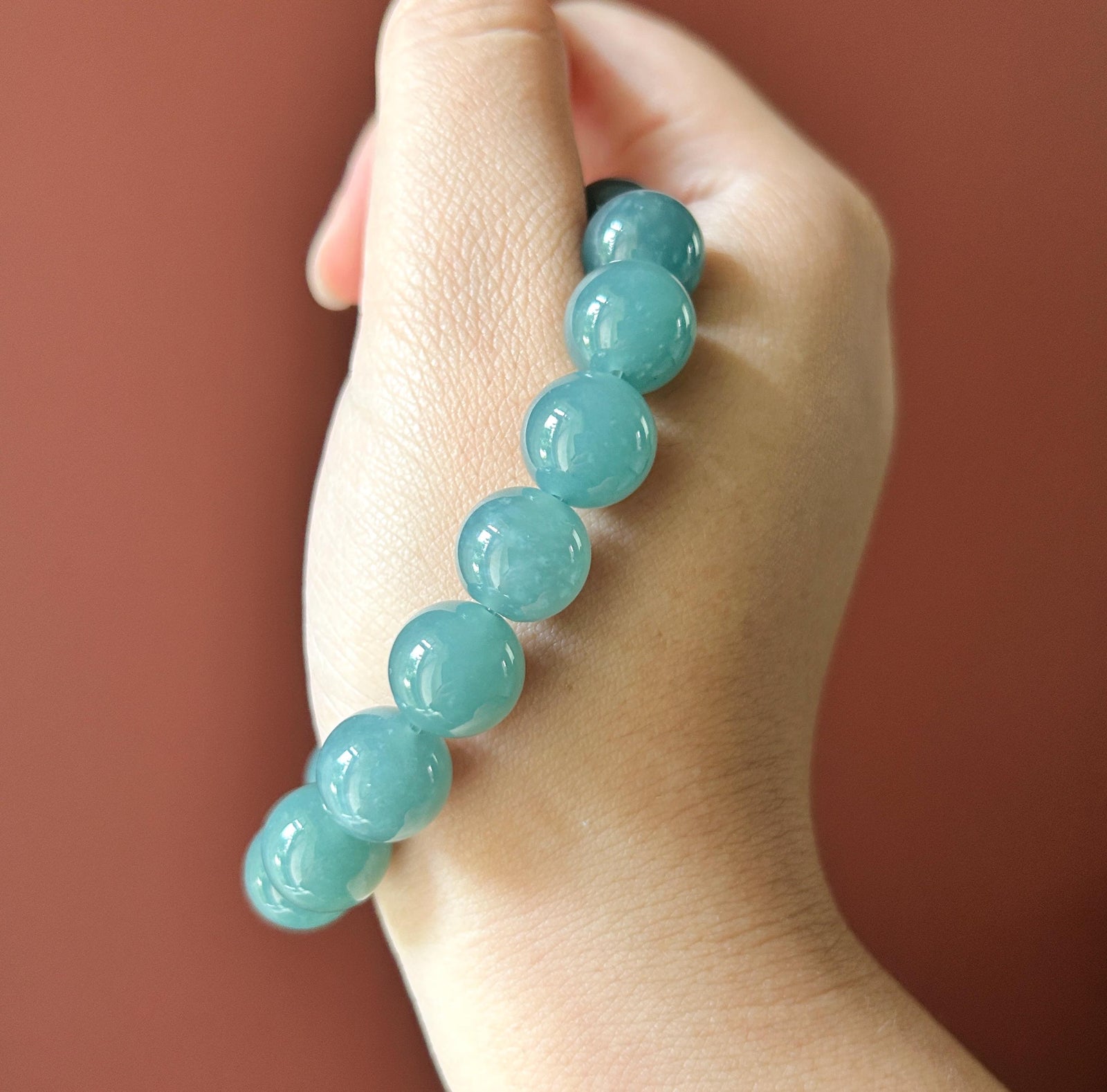 Natural Jadeite Unisex Bracelet | Guatemalan Type A Translucent Icy Blue Jade | 12mm Large Beads